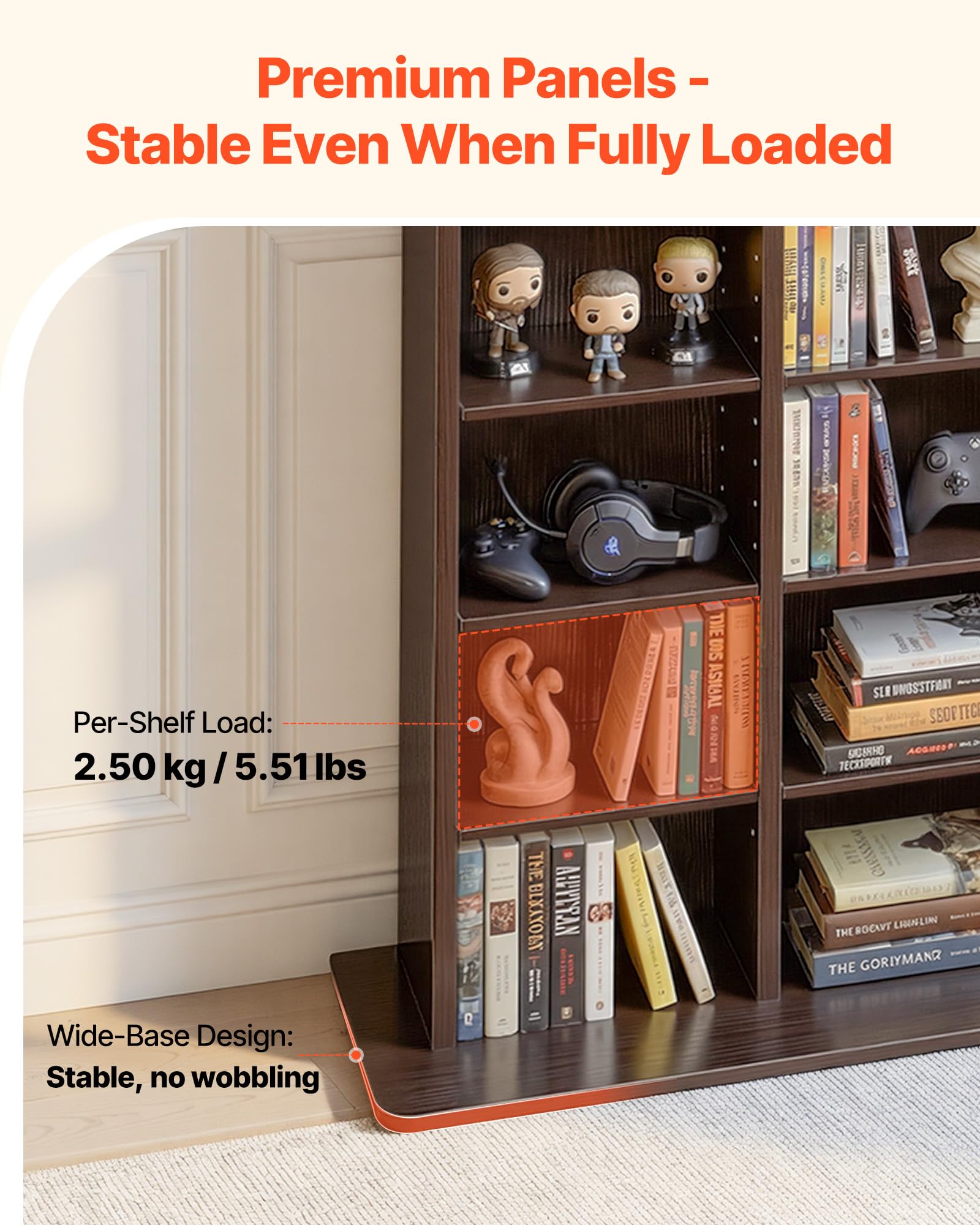 VEVOR Medienregal, 8-lagiges CD-Regal, 559x222x1295 mm, Multimedia-Aufbewahrung für CDs, DVDs, Bücher & Spiele, Raumteiler Schrank mit 16 Fächern für Wohnzimmer, Homeoffice, Aufnahmeraum
