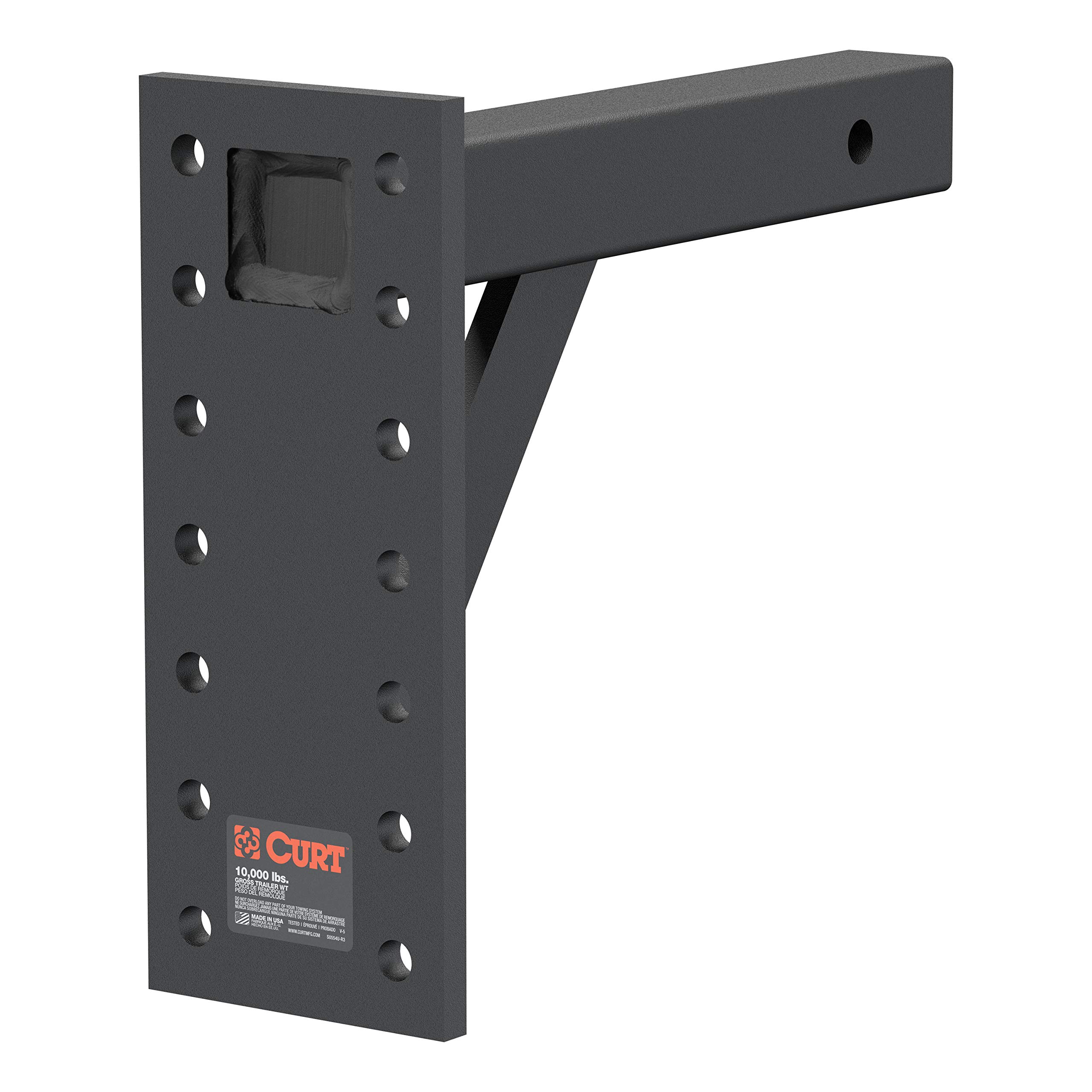 CURT 48342 Adjustable Pintle Mount for 2-Inch Hitch Receiver, 10,000 lbs, 11-1/2-Inch Drop, 12-Inch Length, black