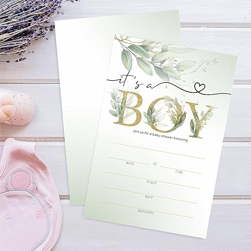 Miniatura 4 de Greenery - Invitación para baby shower, invitaciones de baby shower, suministros para fiestas y eventos de revelación de género, 25 tarjetas de