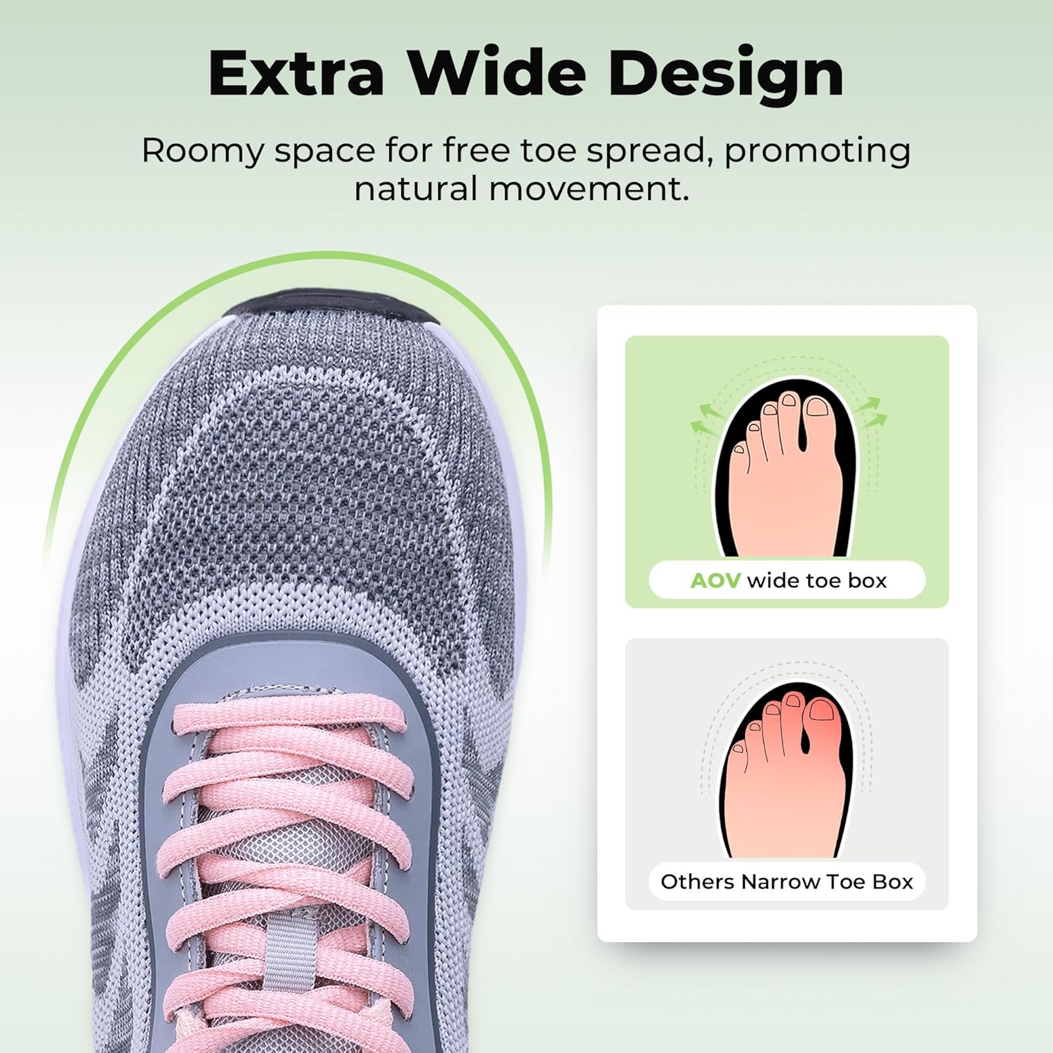 AOV Wide Walking Shoes Women Arch Support Plantar Fasciitis Tennis Sneakers Orthotic Tennis Shoes for Workout Gym Black Size 8 - Image 3