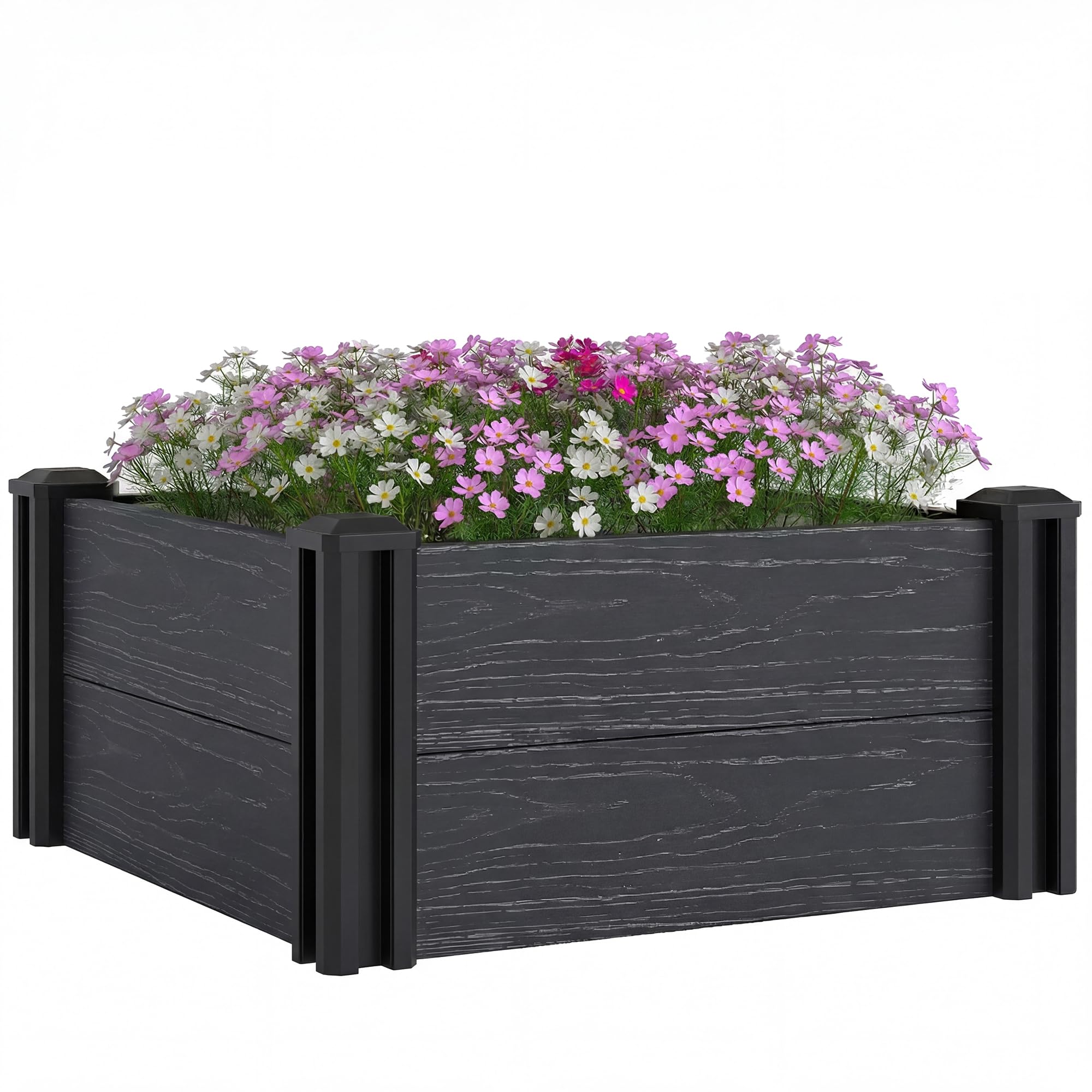 Outsunny Vinyl Raised Garden Bed Kit, 2 x 2 x 1ft Modular Elevated Garden Box with Slotting Legs and Open Bottom, Outdoor Raised Planter Box for Flowers Herbs Vegetables, Dark Grey