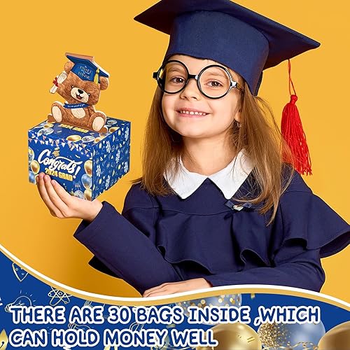 Miniatura 2 de Chivertion Caja de dinero de graduación 2024 para regalo en efectivo, caja de regalo de oso sorpresa con tarjeta extraíble y 30 bolsas
