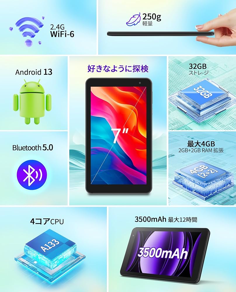 Amazon.co.jp: タブレット 7インチ Android 13 wi-fiモデル 4GB+