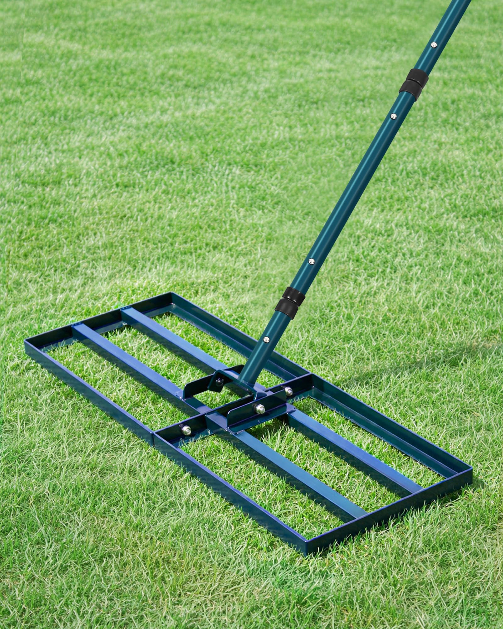 Rastrillo nivelador de césped, herramienta niveladora de césped de 30 x 10 pulgadas con mango de acero ajustable de 78 pulgadas, rastrillo de paisaje duradero, superficies de arena y suciedad