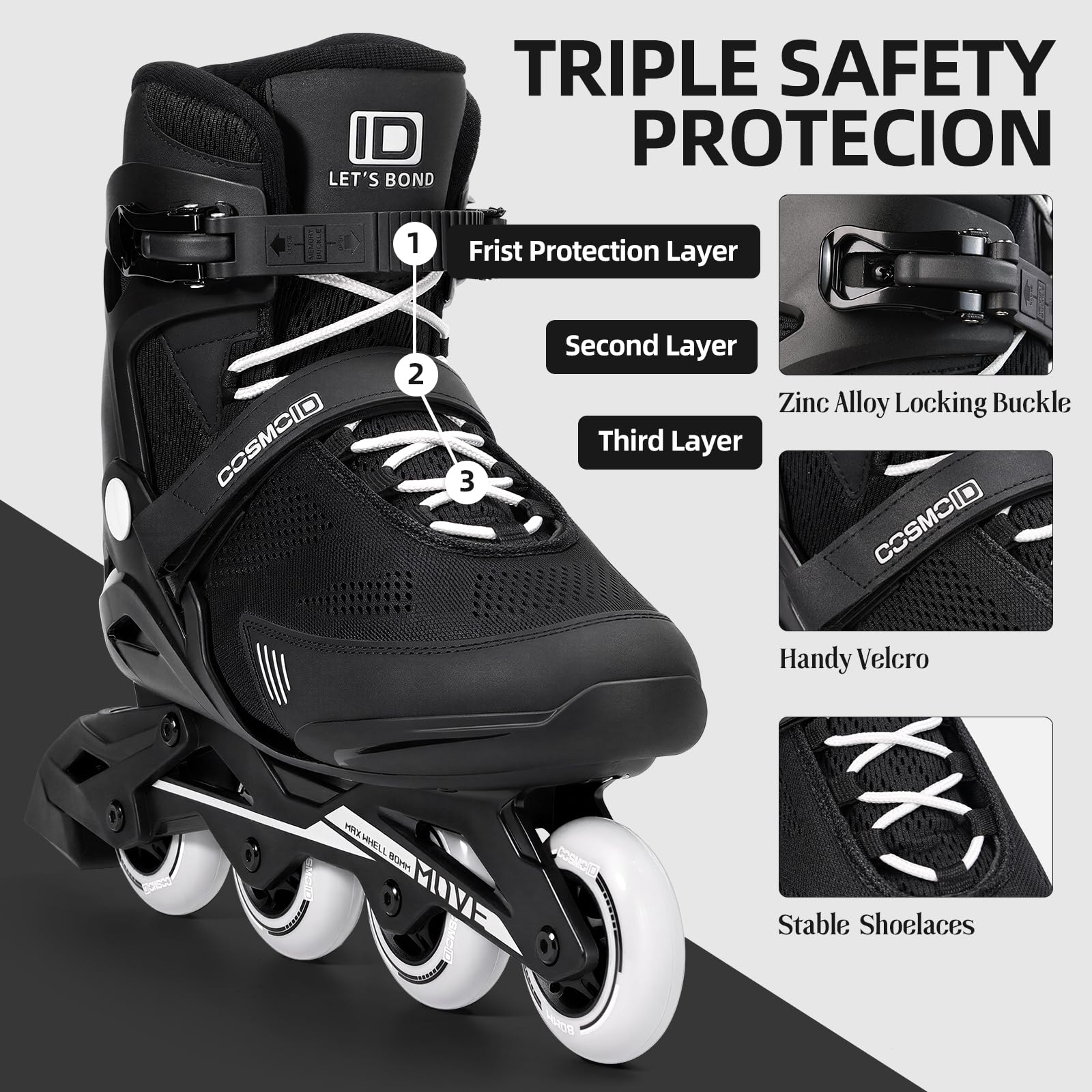 Move - Inline Skates for Women Men, Roller Skate Blade Adult Male Female, Professional Fitness Roller Skates Blades for Unisex