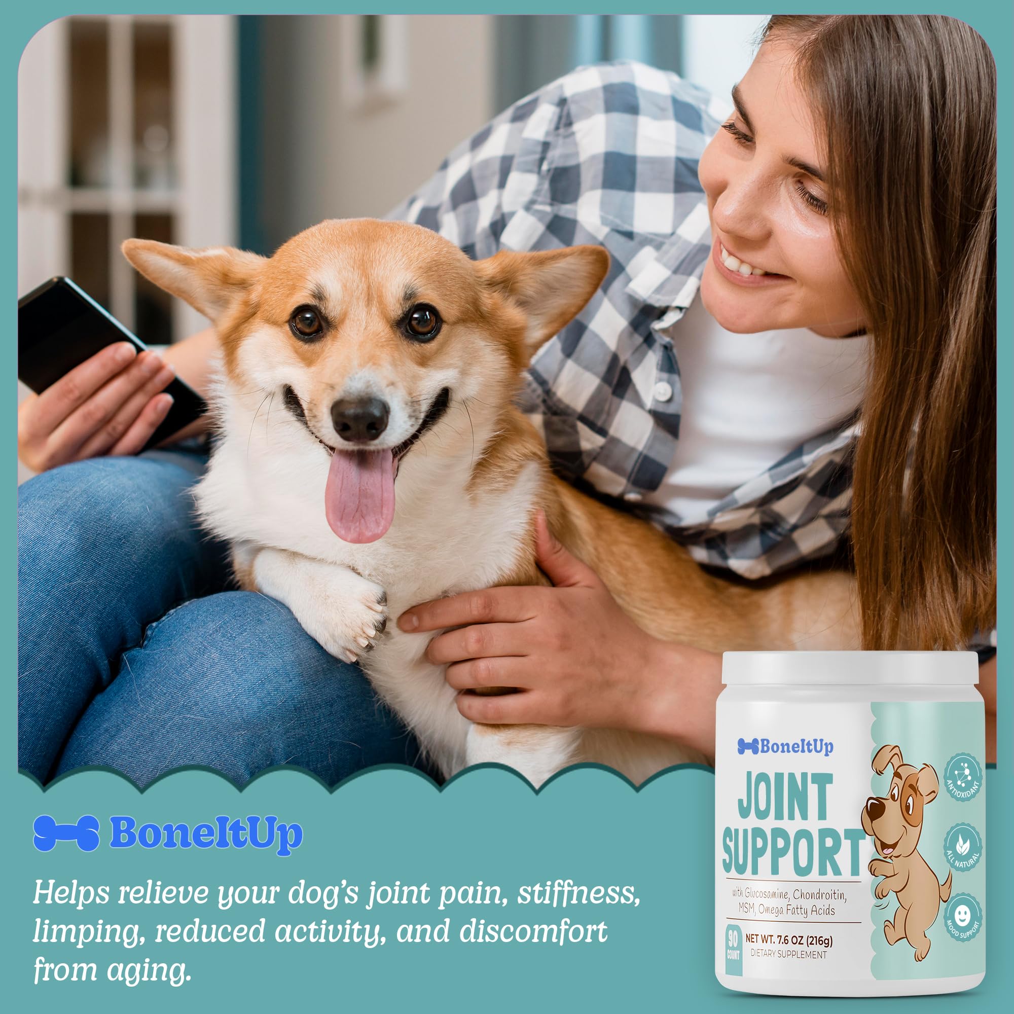 BoneItUp Soft Dog Joint Support Supplement Chews for Aging, Large & Overweight Pets - Glucosamine, Chondroitin, MSM & Omega - Advanced Hip & Joint Supplement for Dogs - Pet Bone Support Treats (90 Ct) - image 7