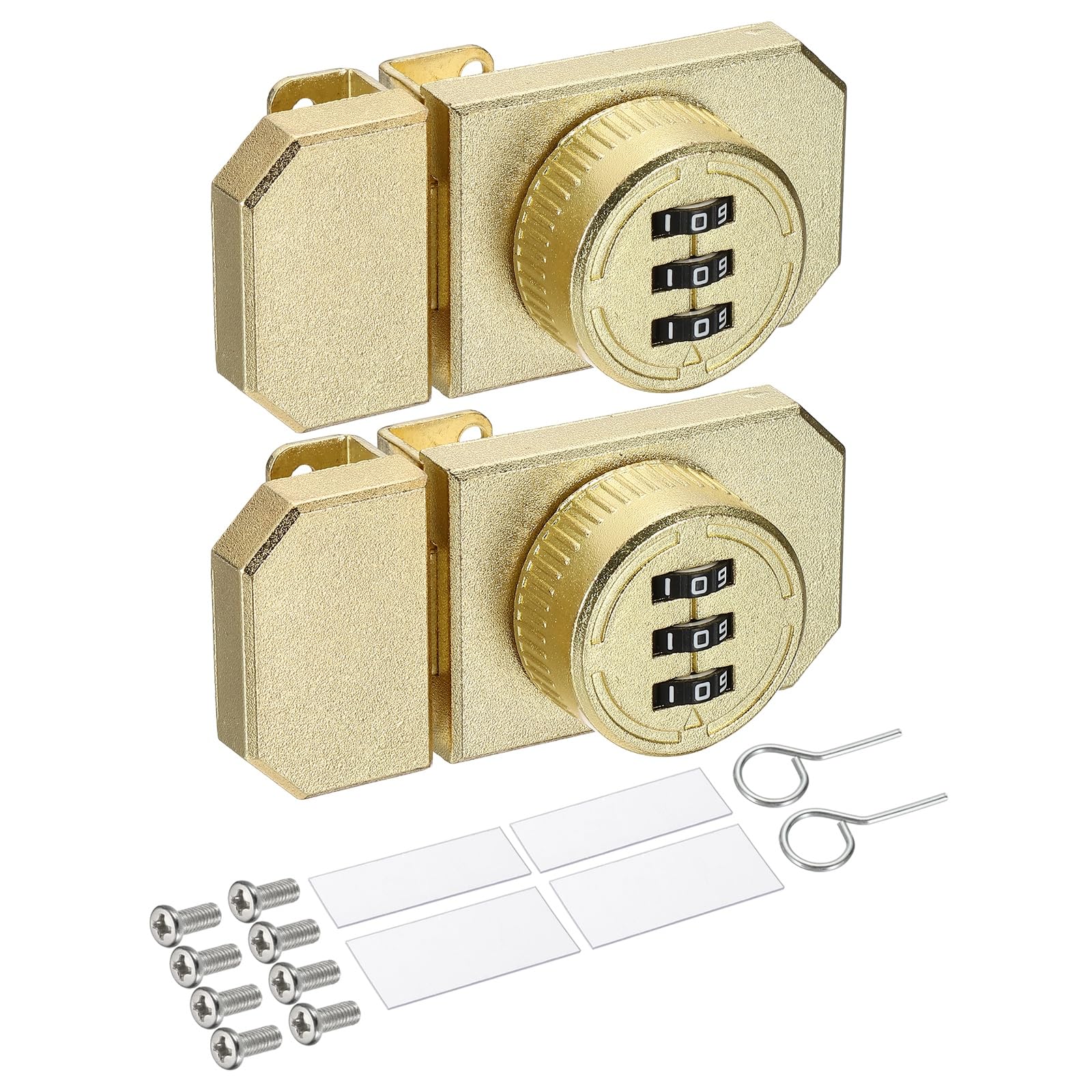 PATIKIL Glass Door Combination Lock(Fit 4-8mm Glass, Gold)(2 Set) Zinc Alloy Double Way Door 3 Digit Keyless Combination Lock, Suit for Display Cabinet Showcase Bathroom Bedroom