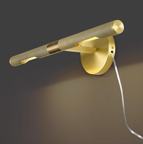 Miniatura 15 de Luz de cuadro roscada de cableado fijo, luz de cuadro de latón de 24 pulgadas para pared, luces de arte doradas regulables, aplique giratorio