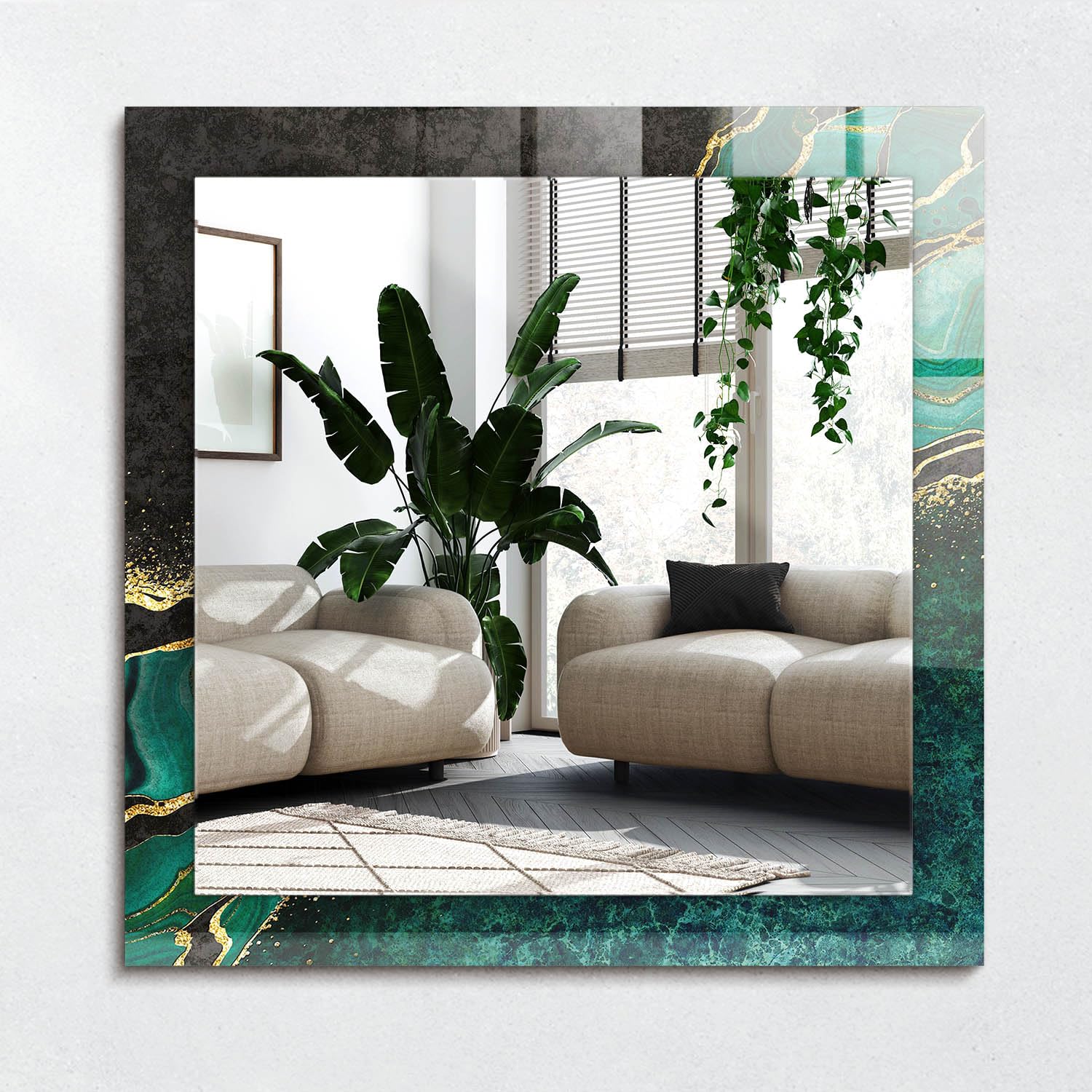 Miroir imprimé salle de bain 60x60 cm carré pour agrandir l'espace