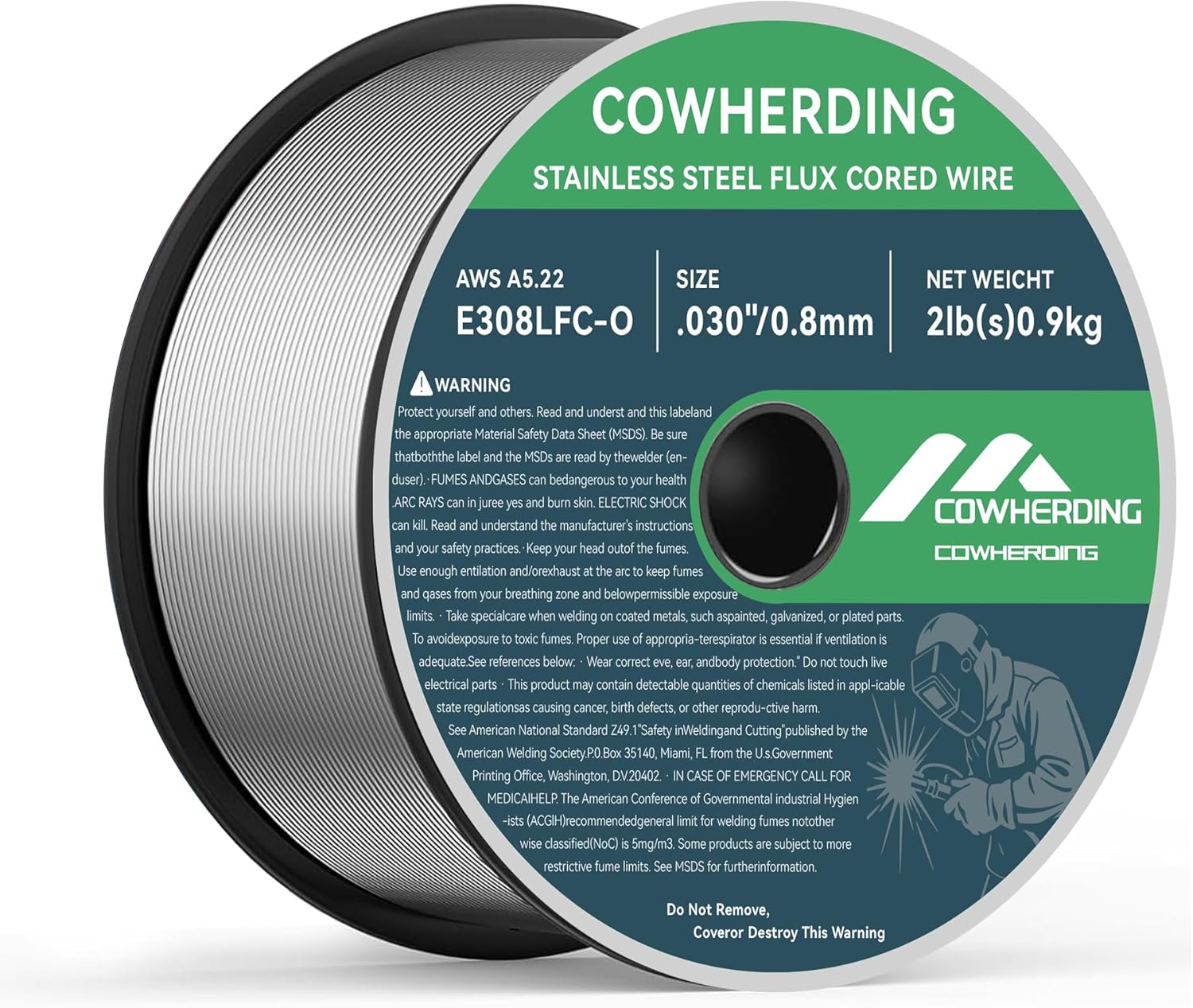 Stainless Steel Flux Cored MIG Wire, 0.030" Diameter E308LFC-O 2-Pound, Flux-Cored MIG Welding Wire Requiring No Gas Shielding Low/Less Splatter, Strong ABS Plastic Spool Welding Wire, Welds Cleaner