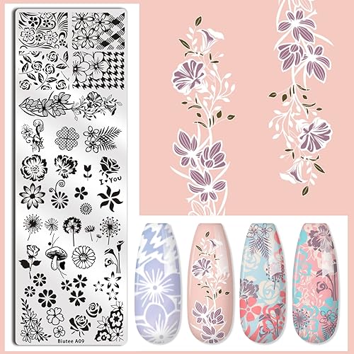 Miniatura 5 de Biutee Juego de placas de estampado de uñas, 10 piezas de decoración de uñas, raspador, caja de regalo, kit de plantilla de sello de uñas, flor de