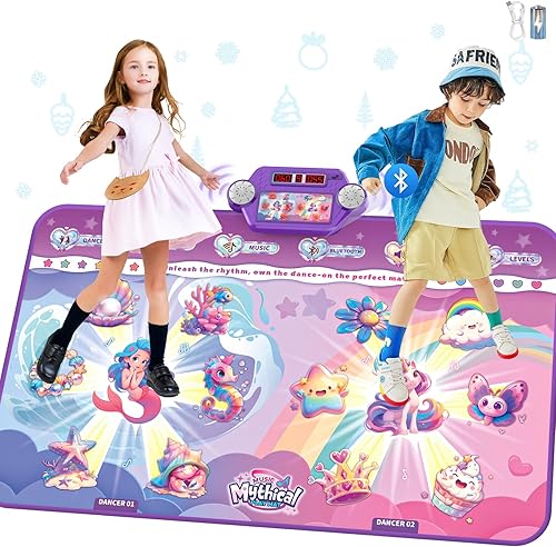 Miniatura 13 de Alfombrilla de baile electrónica para niños con 6 botones y Bluetooth inalámbrico, tapete de juego de baile con música incorporada de 9 niveles y 3