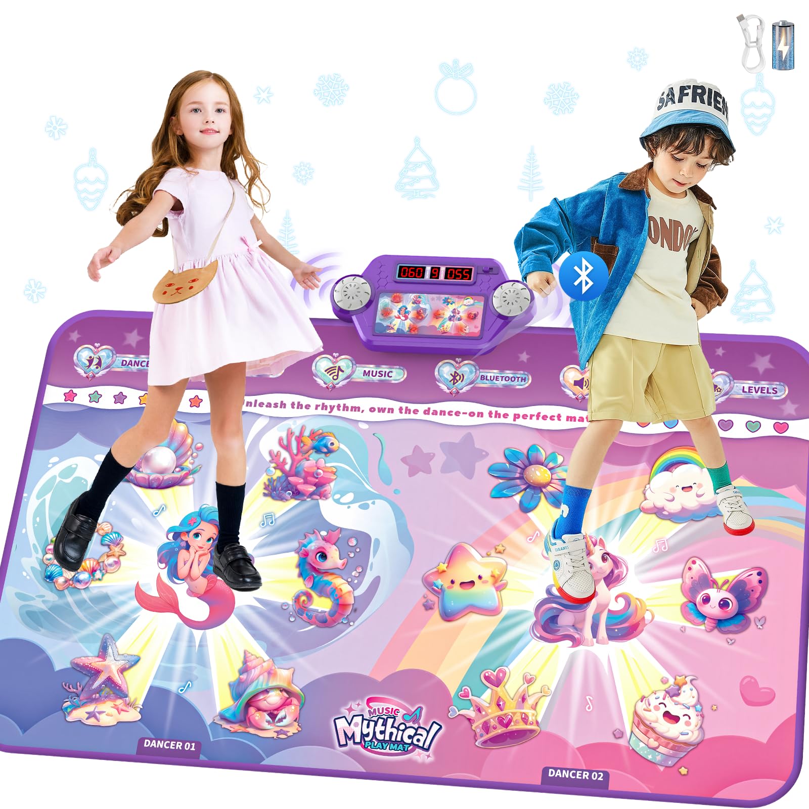 Tappetino da ballo per bambini extra large, tappetino da ballo elettronico ricaricabile con 12 luci per ragazze, tappetino da ballo rosa, giochi di sfida, idee regalo di compleanno per bambini piccoli