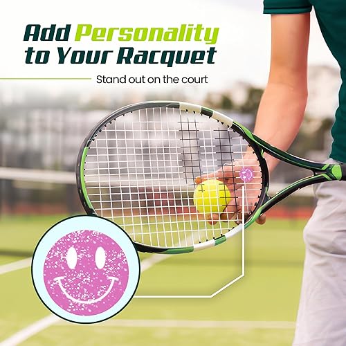 Miniatura 2 de Amortiguador de raquetas de tenis  Diseños de cara sonriente con purpurina  Amortiguador de impactos de tenis reductor de vibración y ruido para