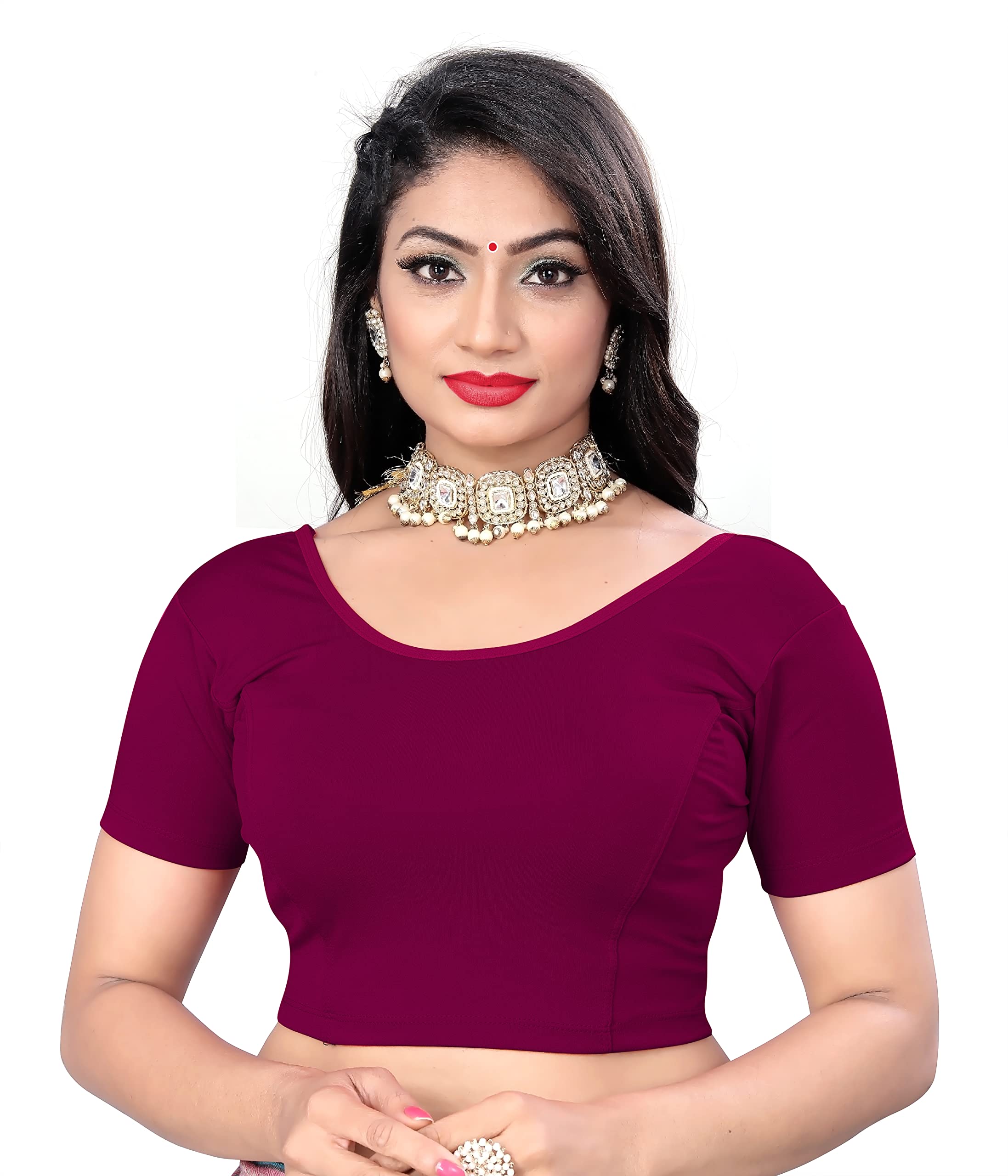 DHARESWAR ENTERPRISE,Stretchable Cotton Lycra Blend Readymade Saree Blouse for Women