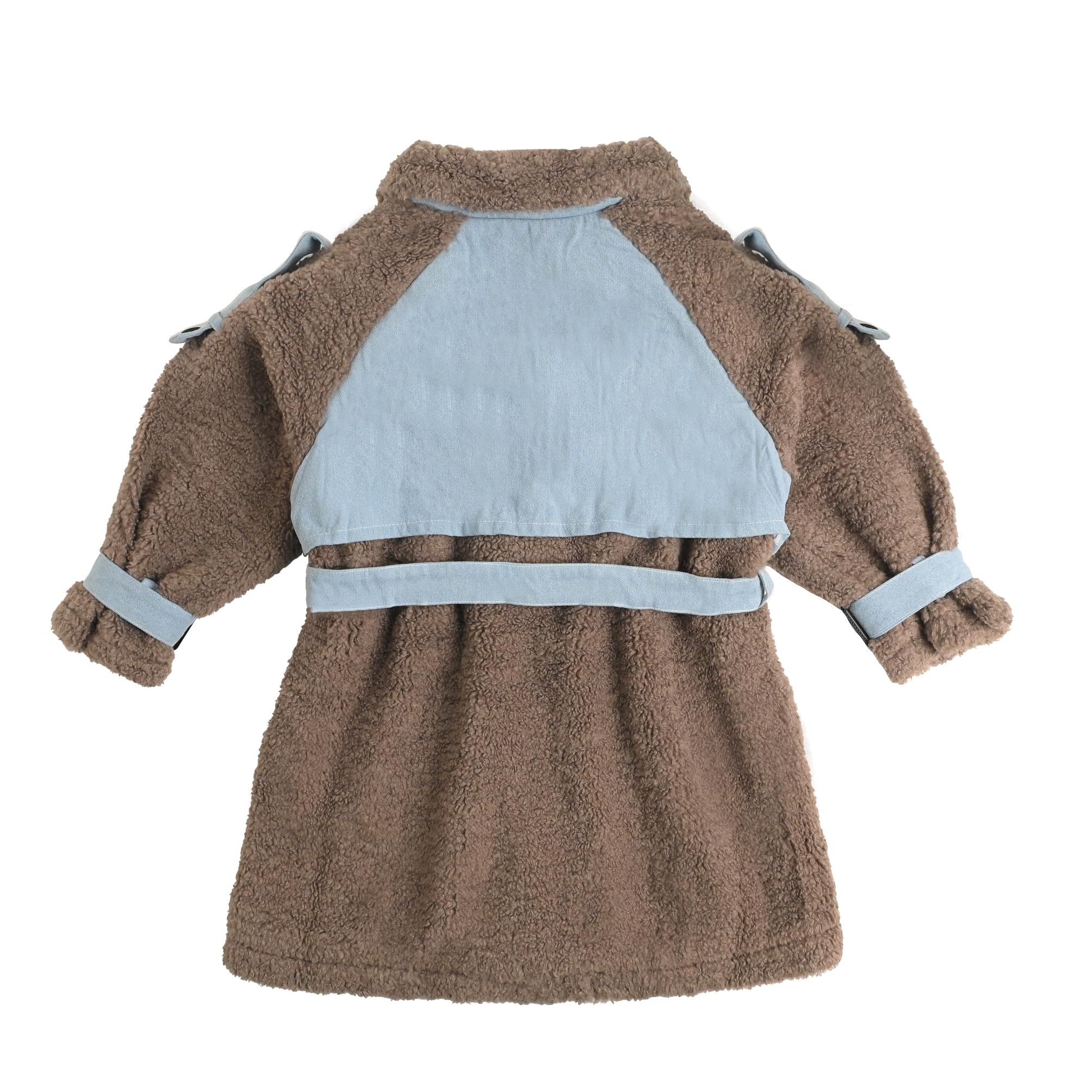 Bold N Elegant Girl’s Fur and Denim Winter Party Outerwear Overcoat Warm Long Coat Jacket for Young Littl Girls from 4 to 9 Years (6-7 Years, Brown) 2