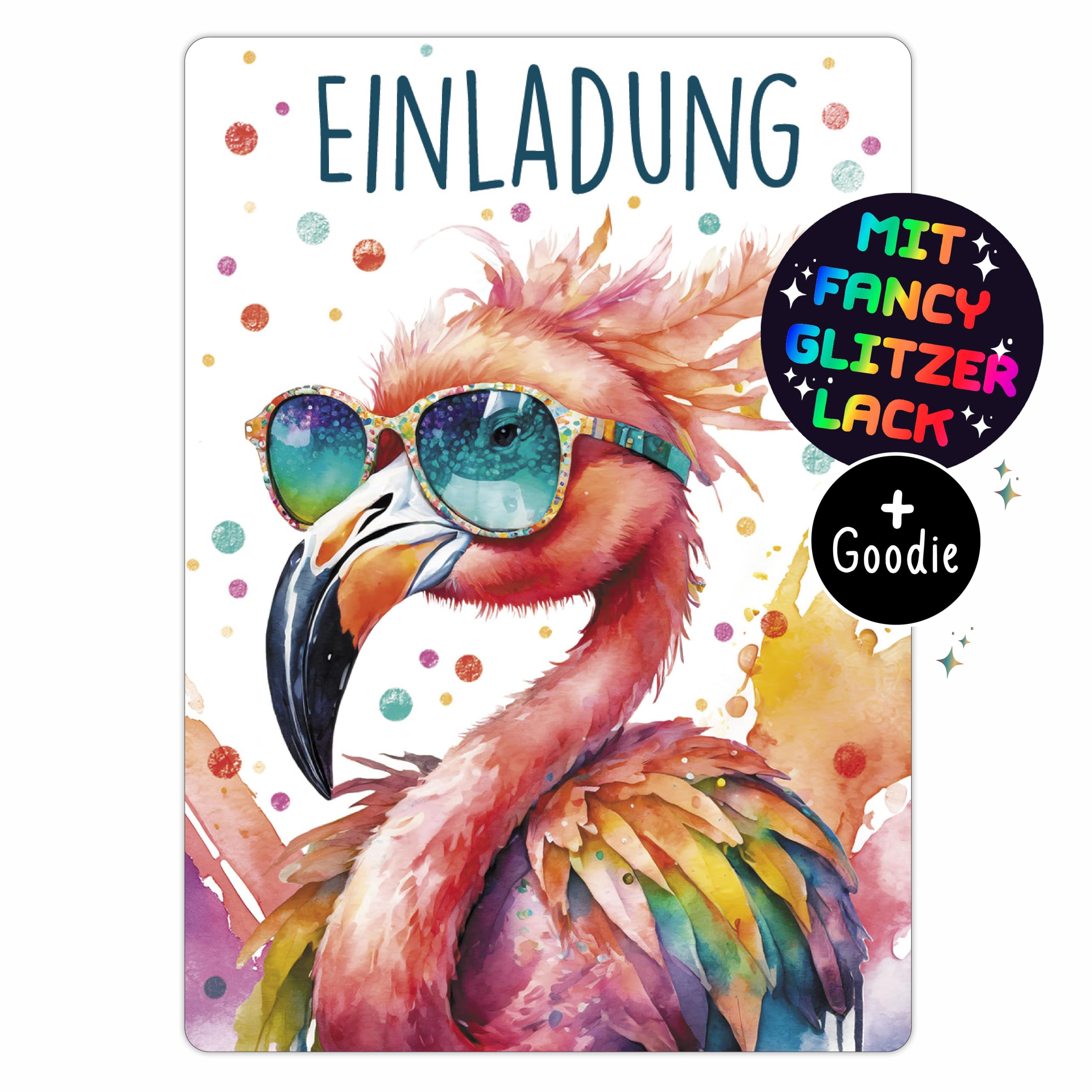 CALLUNA® Flamingo GLITZER Einladungskarten Kindergeburtstag Mädchen - 12 Stück - Witzige Flamingo Geburtstag Einladungen mit echtem Glitzerlack - Einladungskarten Teenager Mädchen (o. Hülle)