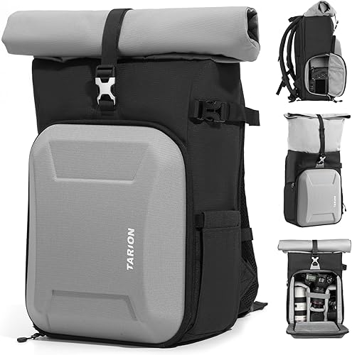 Miniatura 10 de TARION XH - Mochila de cámara impermeable para cámara, bolsa de cámara rígida con parte superior enrollable expandible de 18.5 L, compartimento para