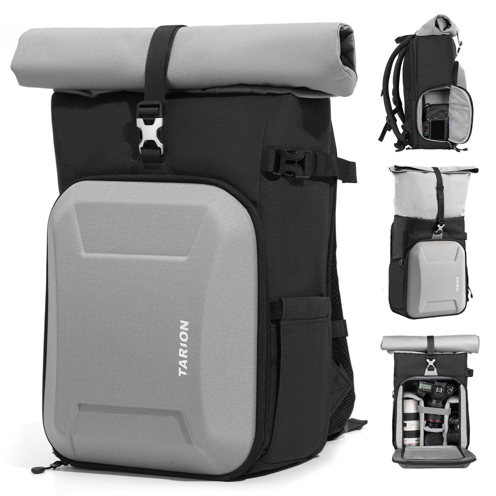 TARION Hardshell Large Camera Backpack - Expandable Camera Bag for Photographers with 16" Laptop Compartment & Side Access & Rain Cover(XH Silver)