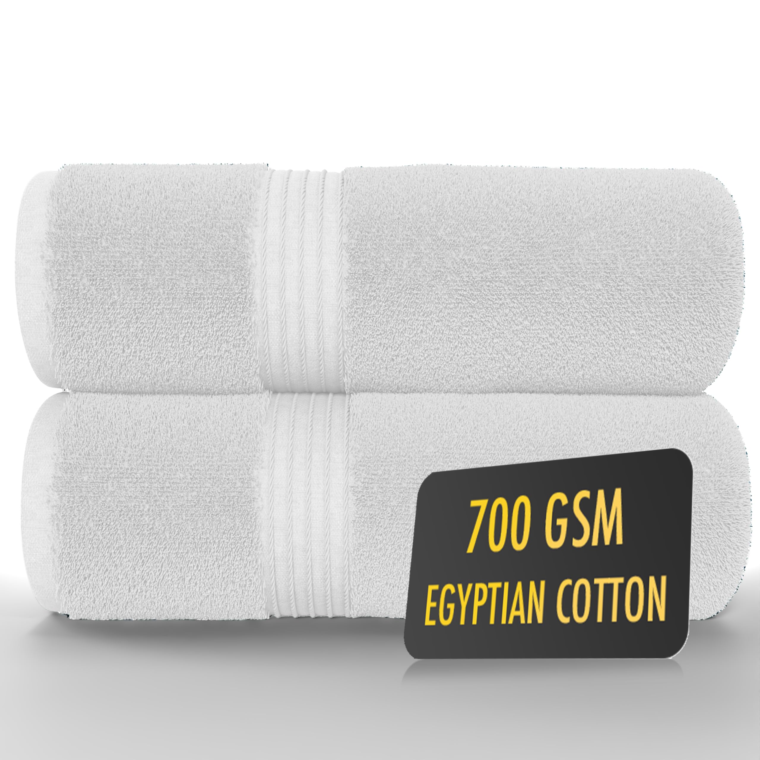 ALSAP White Bath Towels Set Of 2 (130x70cm) โ 700 GSM Super Absorbent Egyptian Cotton Bath Sheets โ Hotel Quality Quick Dry Bathroom Towels for Home, Spa, Gym, Beach & Swimming Pool