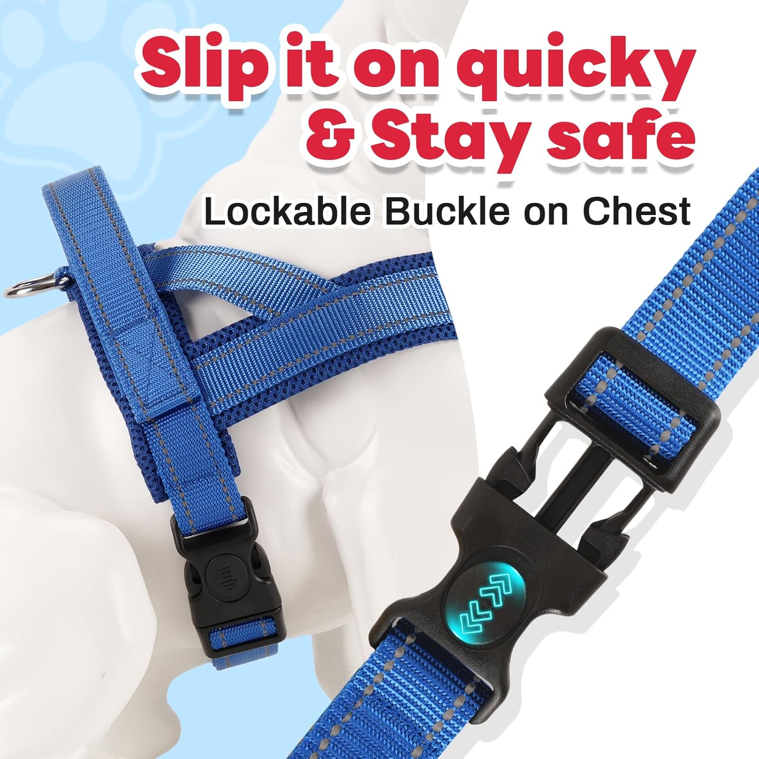 Blue Dog Harness for Medium Sized Dogs Soft No-Pull No-Escape Front Clip Dog Harness – Adjustable Reflective Padded Vest with Handle & Quick-Release Buckle, L