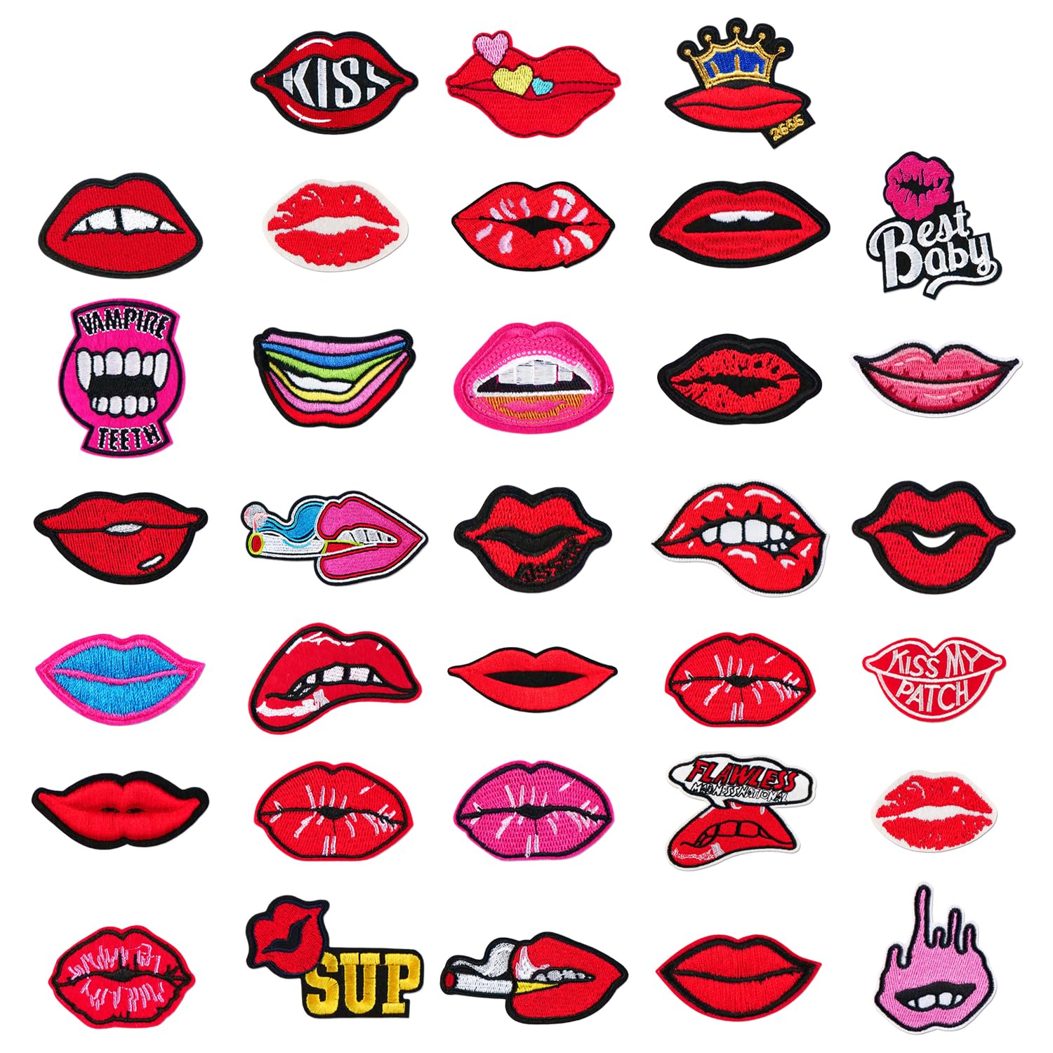 Tvsvkwe Multicolor 33 Pieces Of Lip Ironing Patches, Personalized Sexy, Creative Repair Tools, Fashionable Embroidered Cloth Patches, Diy Clothing Fabric Decoration.