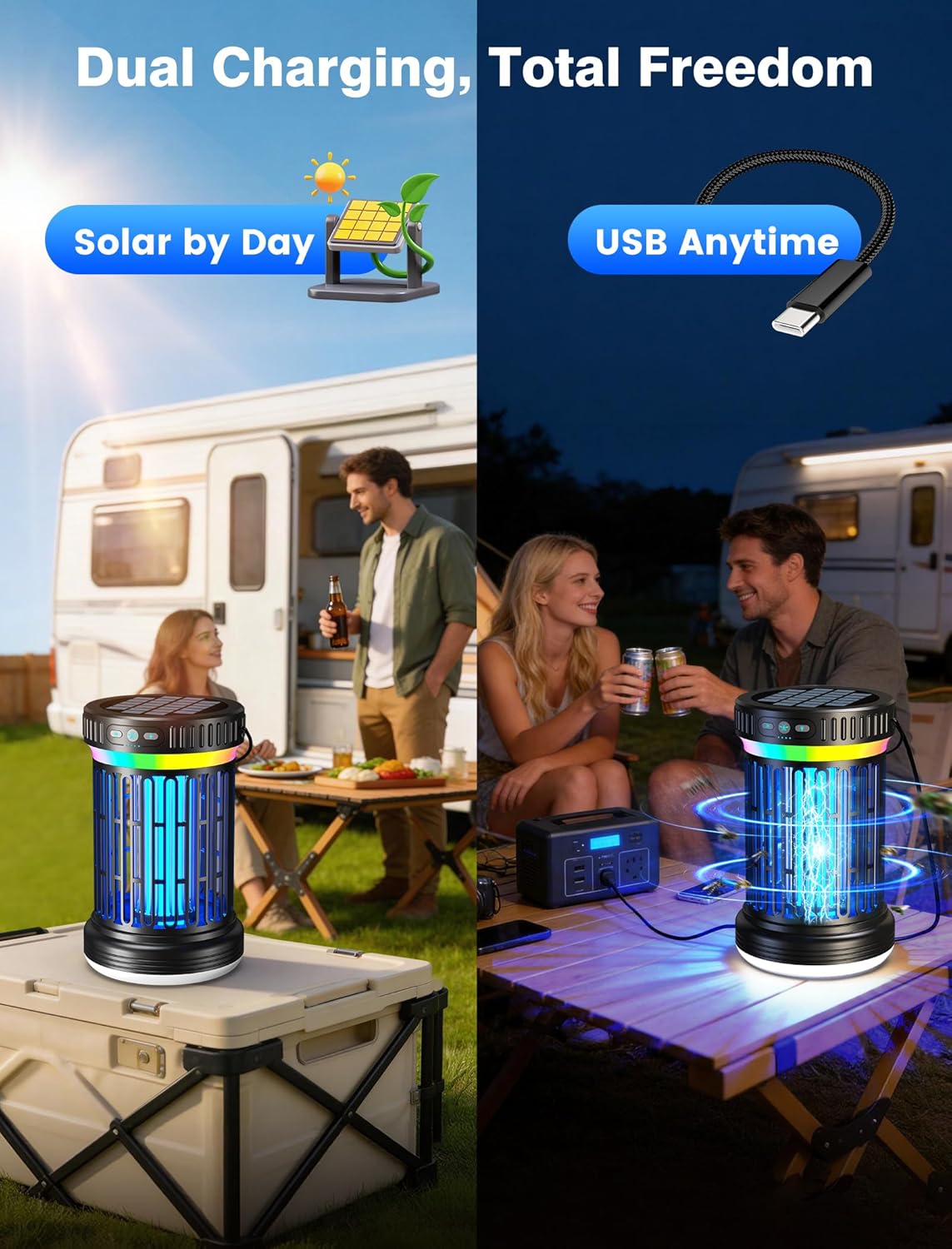 Solar Bug Zapper Outdoor, High-Efficiency Mosquito Zapper, 5 Modes Fly Zapper, Smart Auto ON/Off, Cordless Long-Lasting 6000mAh Fly Zapper for All Night, Indoor & Outdoor