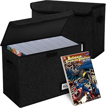 2 Pack Comic Book Storage Box, Comic Protector Organizer, 15.8" X 7.8" X 11.8", Collapsible Comic Short Box, Holds 160-180 Comic Book Heavy Duty Container Holder Shelf Bin Black