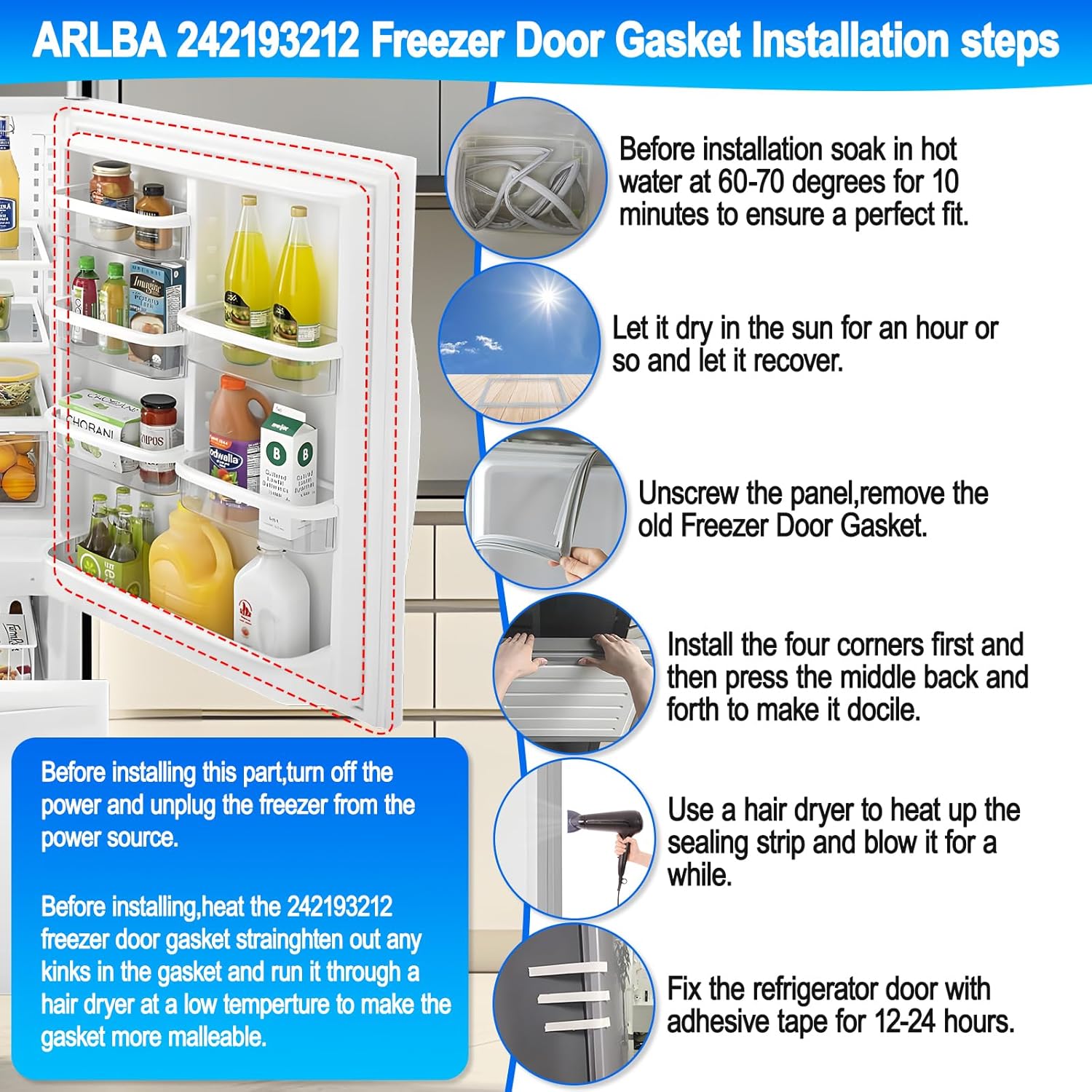 Upgraded 41.9"x28.6" 242193212 Refrigerator Fresh Food Door Gasket Compatible with Frigidaire Kenmore Crosley Refrigerator Door Seal Gasket1465365,3513466,AP580692,PS9493822,EAP9493822,AP5806924 Gray