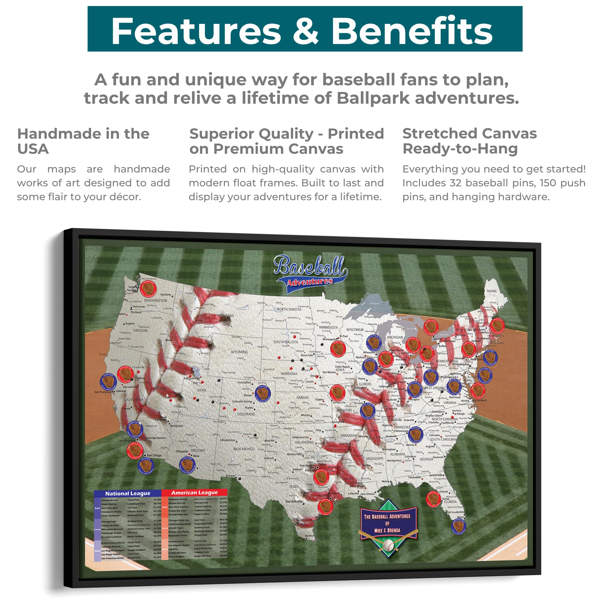 Amazon.com: Baseball Stadium Map with Pins – Push Pin Baseball