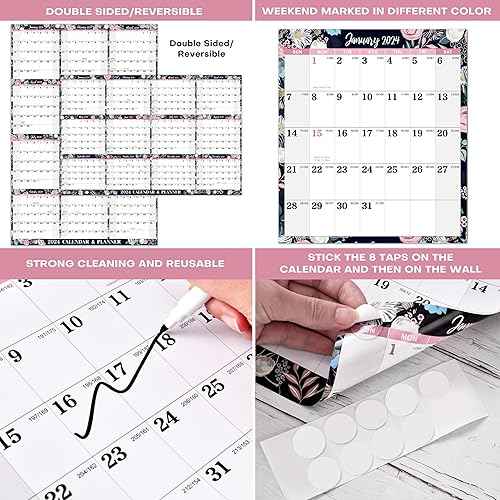 Miniatura 4 de Calendario de borrado en seco 2024 a enero de 2024 a diciembre de 2024, calendario anual de pared 2024, 34.6 x 22.9 pulgadas, calendario grande de