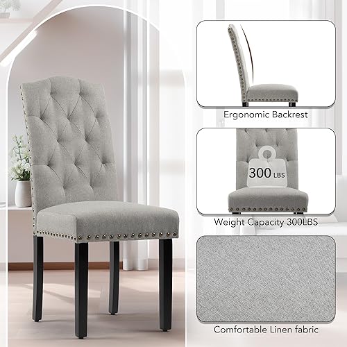 Miniatura 4 de DAGONHIL Juego de 2 sillas de comedor tapizadas, sillas de cocina sin brazos con patas de madera maciza negras para el hogar, cocina, sala de estar