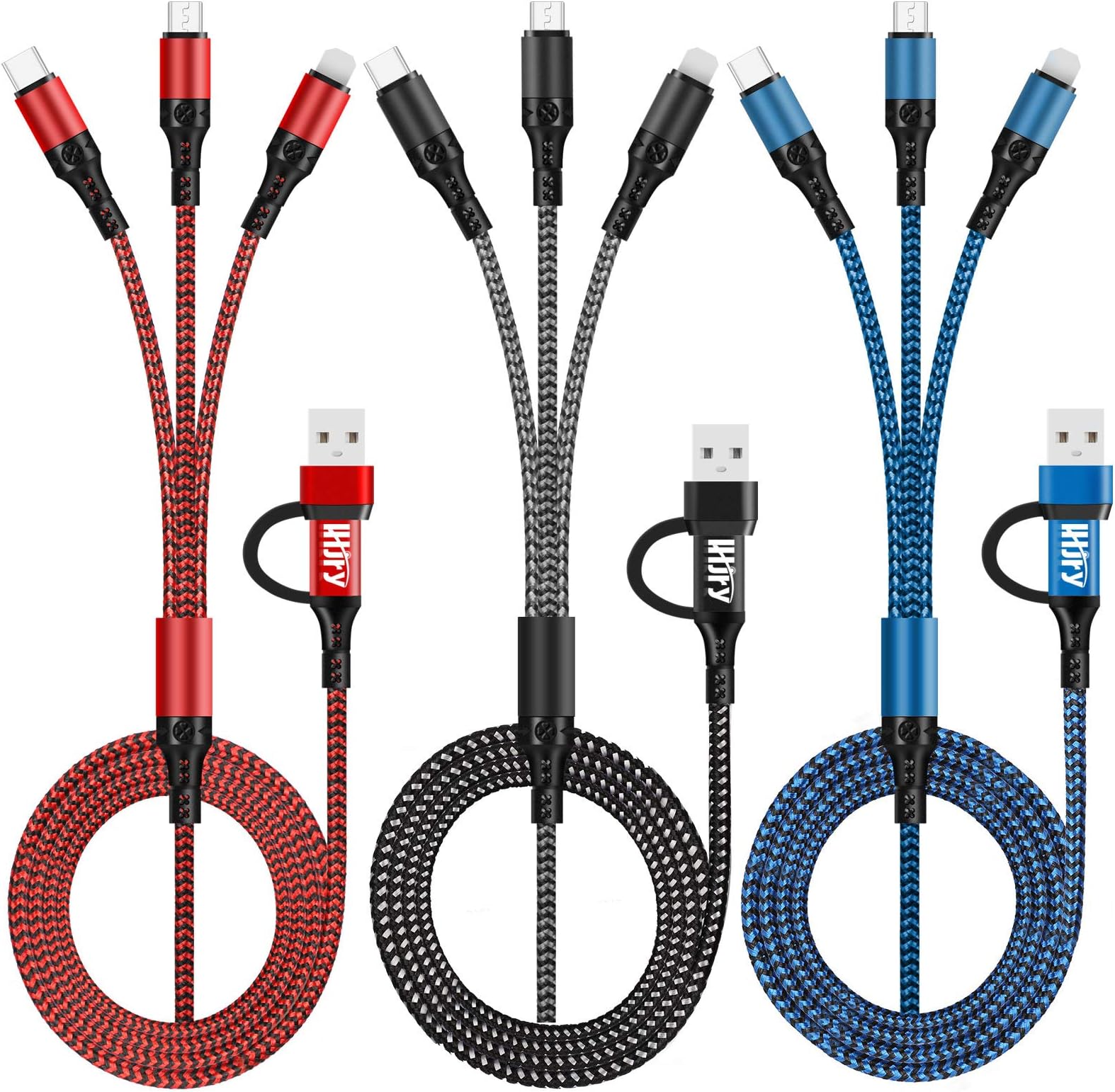 Travel Essentials, USB C Multi Charging Cable[3Pack 4ft] 6 in 1 USB A/C to USB C/Micro USB Connector Multiple Charger Cord for Cell Phone/Galaxy/PS/iPads and More