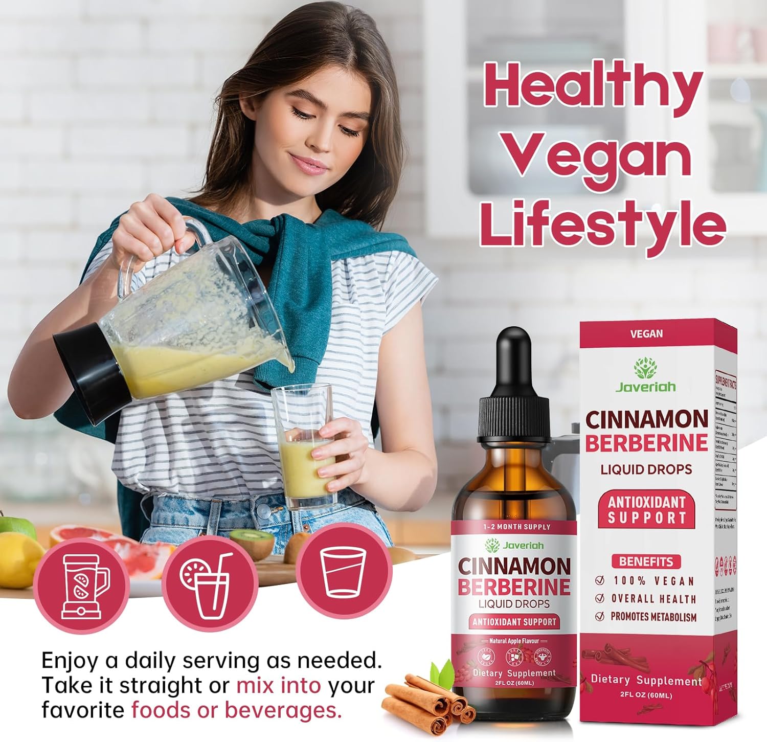 Berberine Drops with Ceylon Cinnamon Bitter Supplement,Berberine HCL Liquid Drops with Turmeric,Green Tea,Apple Cider Vinegar,Black Seed Oil for Overall Support & Digestive System 4 FL OZ 2 Pack