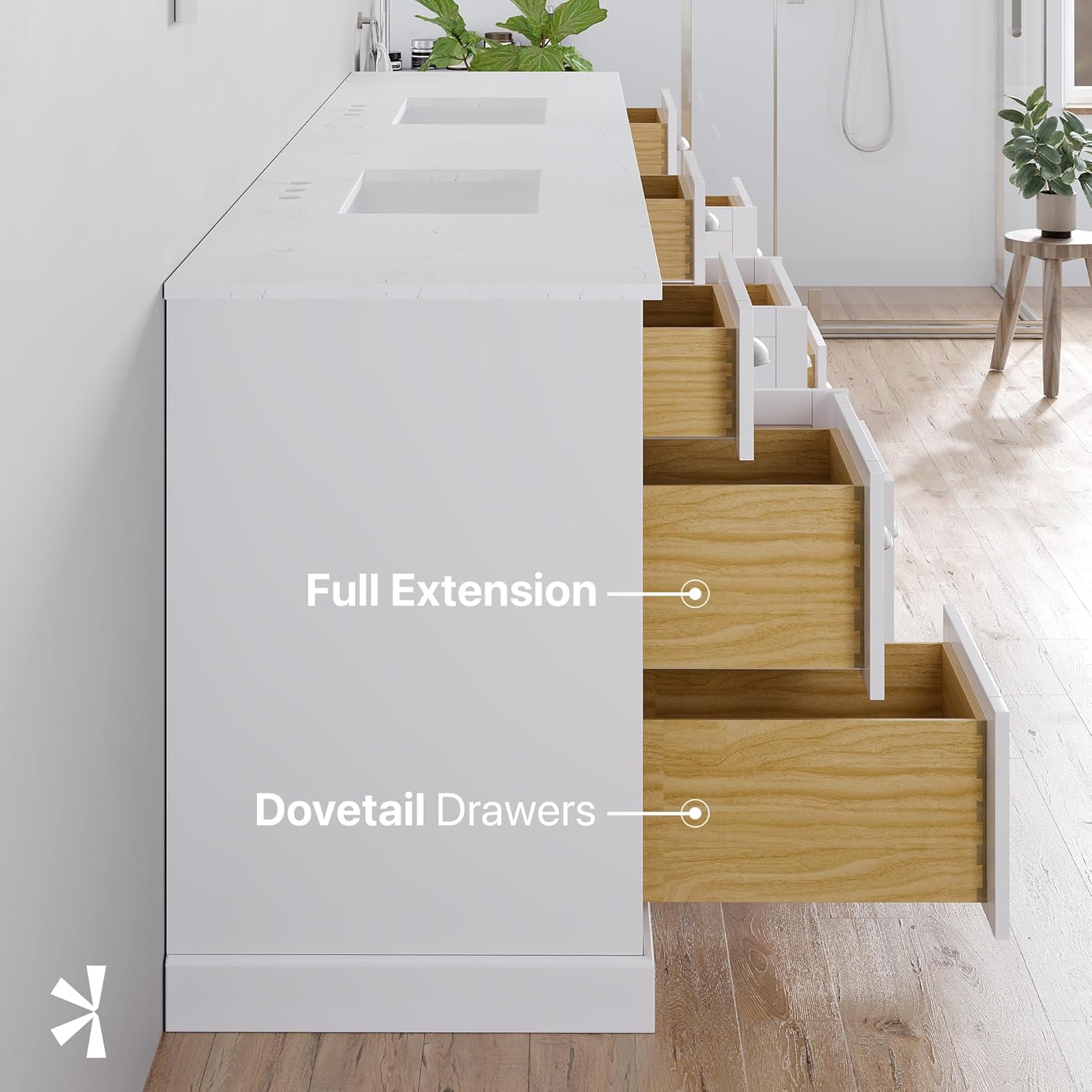 Eviva Epic 100 in. White Double Sink Bath Vanity with Carrara Quartz Top and Undermount Porcelain Sinks