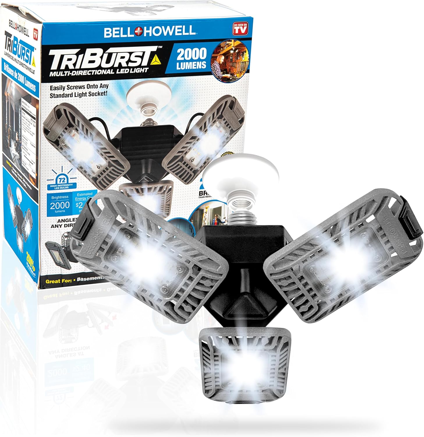 Triburst by Bell+Howell, ASON TV 2000 Lumens / 6500 Kelvin Indoor Lights, Ultra Bright Lighting with 144 LED Bulbs and Multi-Directional Triple Panel Bedroom, Garage, Ceiling Light