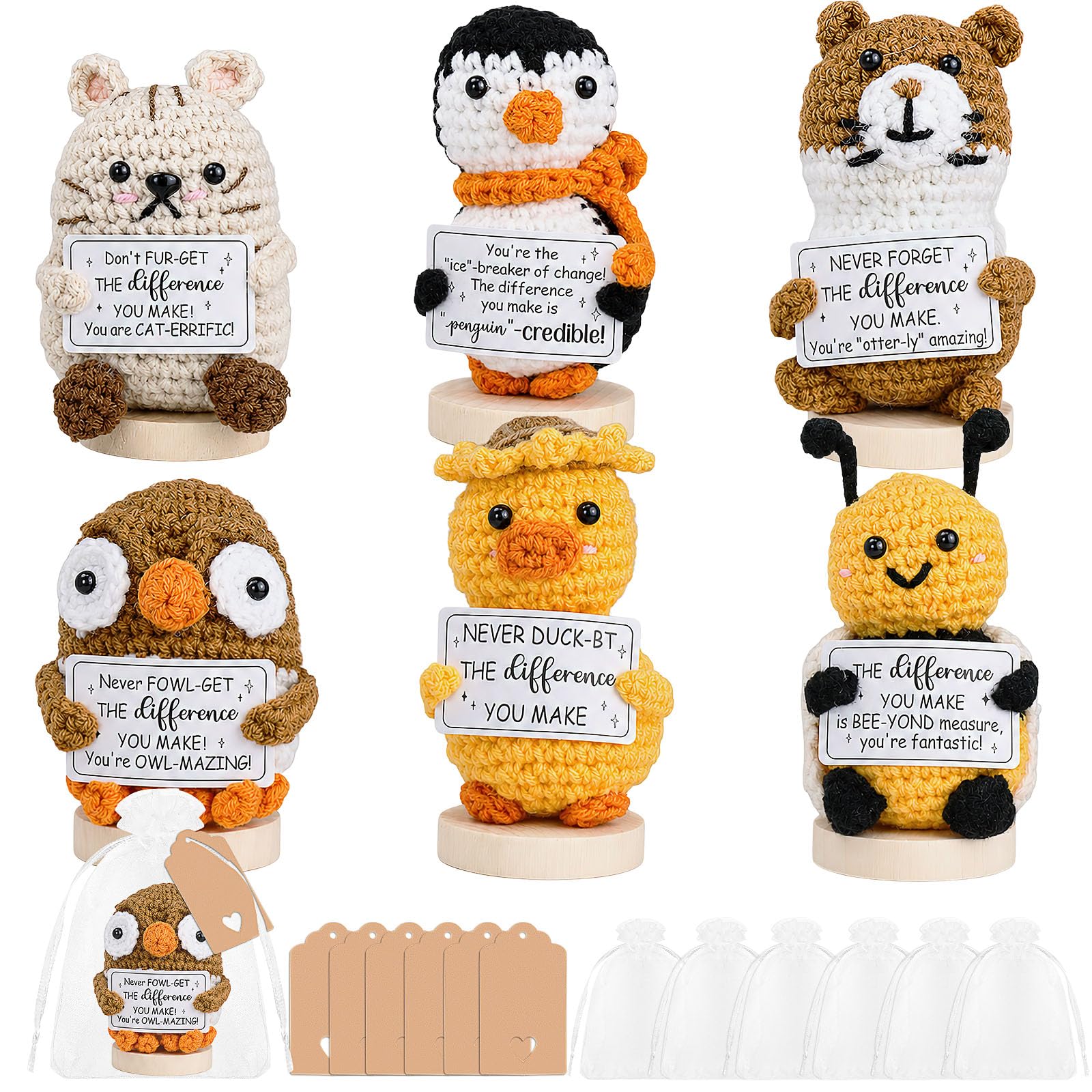6 Pcs Thank You Gifts Positive Crochet Animals for Women, Employee Appreciation Gifts Emotional Support Crochet Buddies, Administrative Professional Day Gift Easter Basket for Women Coworker Teachers