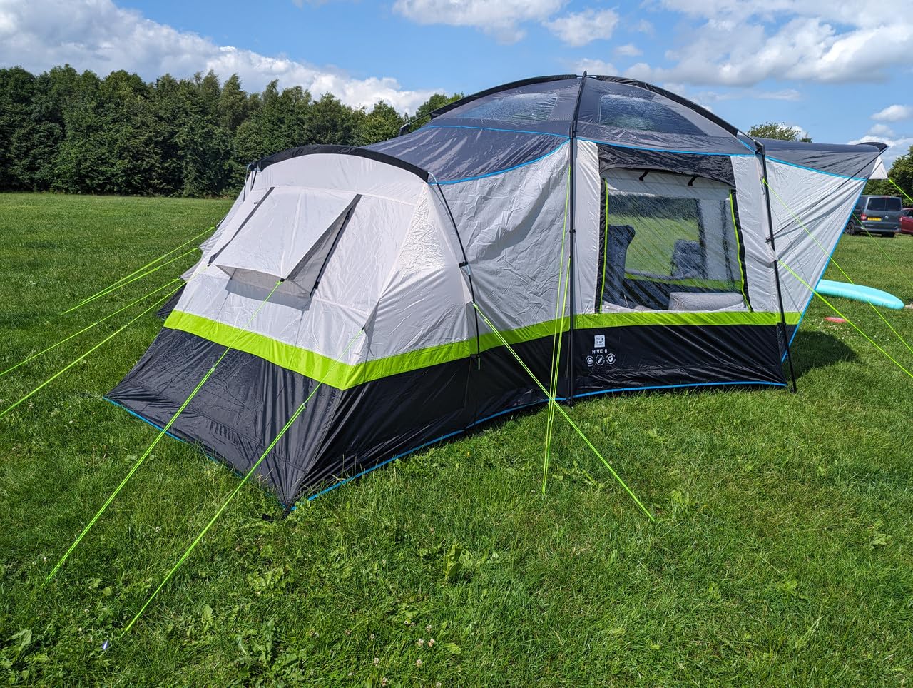 Zelt mit 6 Stangen, 5000 mm Wassersäule, Dachfenster, vollständig versiegelte Nähte, vollständig wasserdichtes Material, ideal für Familiencamping