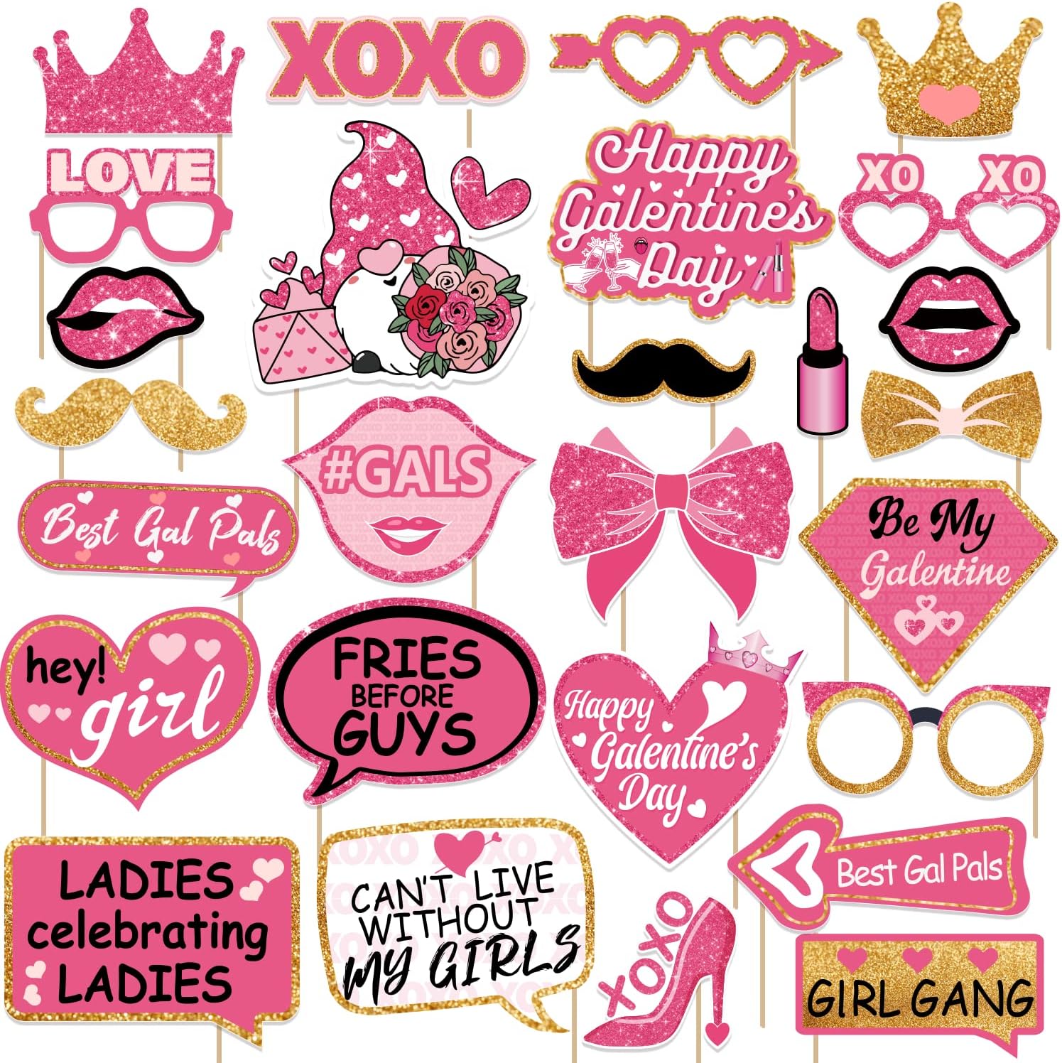 Galentines Photo Booth Props, 27 Pcs Galentines Day