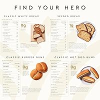 Vista 2 de Hero Pan Encuentra tu héroe Paquete — 1g de carbohidratos netos Pan con semillas y 0g de carbohidratos netos Pan blanco, bollos para hamburguesa