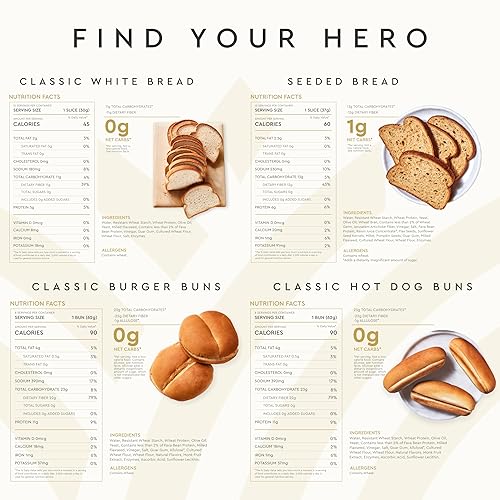 Miniatura 2 de Hero Pan Encuentra tu héroe Paquete — 1g de carbohidratos netos Pan con semillas y 0g de carbohidratos netos Pan blanco, bollos para hamburguesa