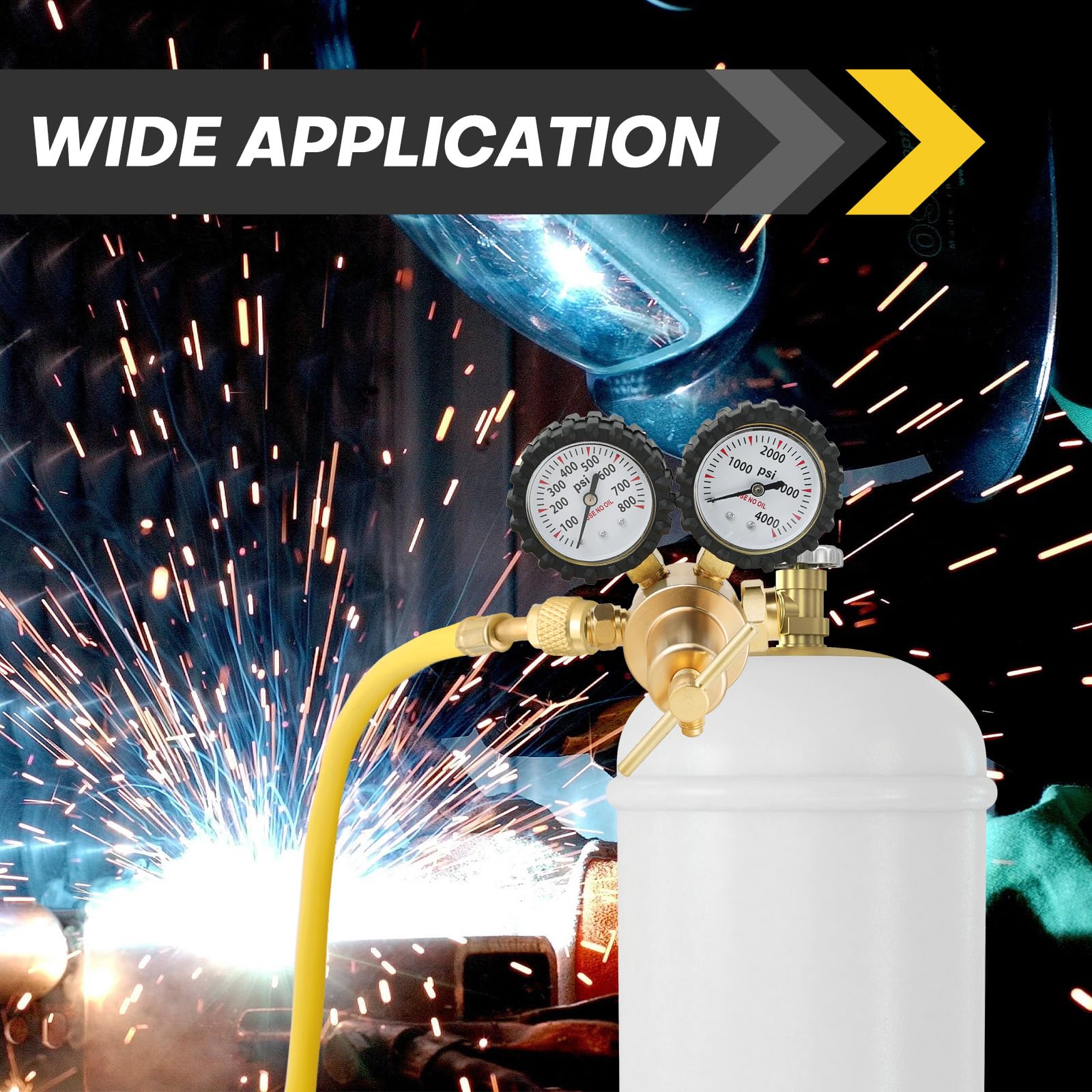 Kit regulador de gas nitrógeno con doble calibre, rango de presión de entrega de 0-800 PSI, conexión de salida macho de 1/4 pulgadas y entrada CGA580, con manguera de 6.5 pies, ideal para HVAC