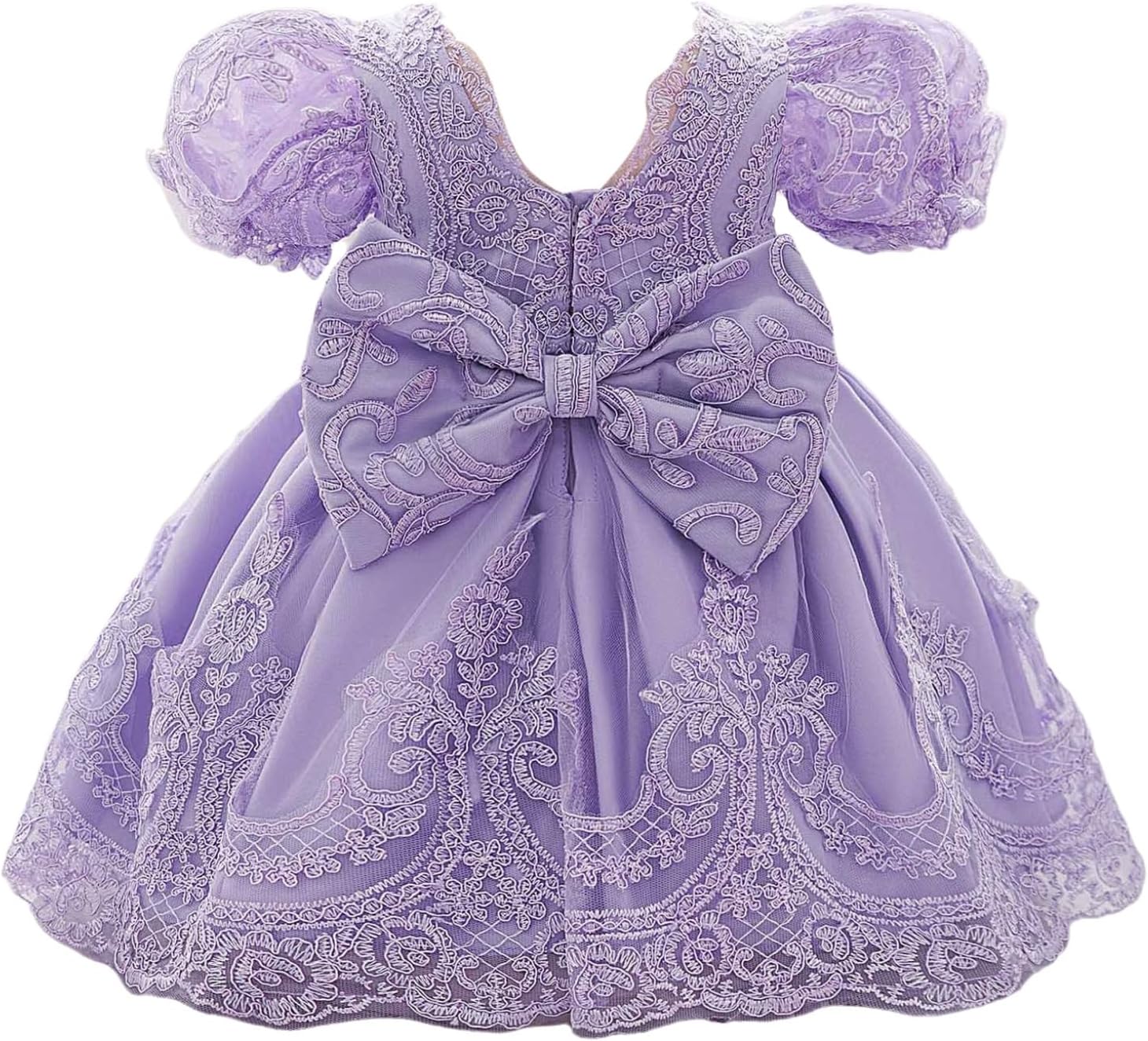Toddler Embroidered Lace Princess Dress Girls Tulle Tutu Dress Short Puff Sleeves Wedding Gown
