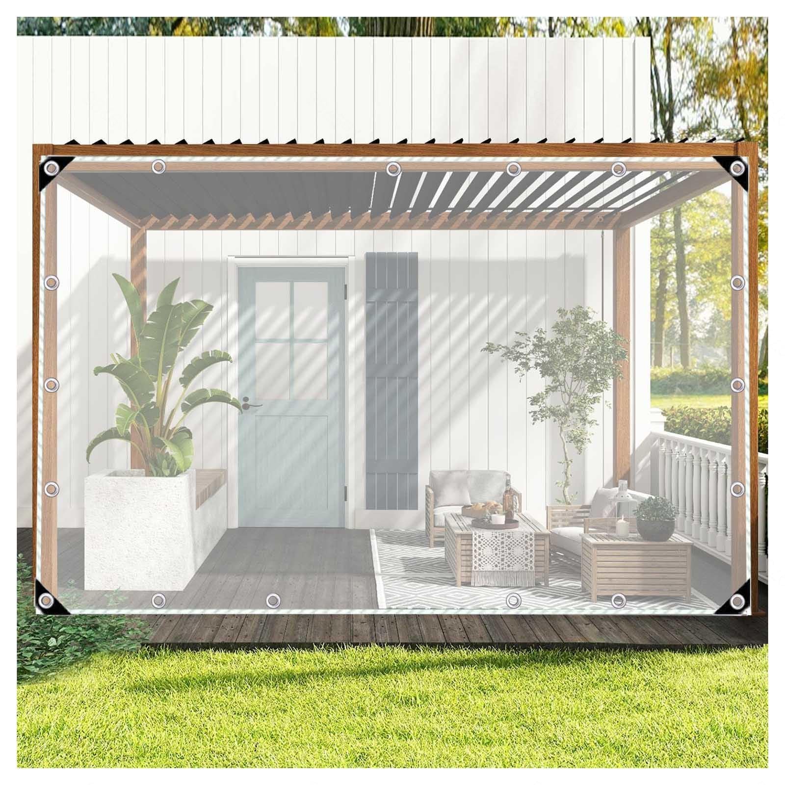 Pxzybd Clear Outdoor Waterproof Transparent Tarpaulin With Grommets,Pvc Plastic Tarpaulin 1×1.5M 2×2M 2×3M, Tarp Curtain Side Panels,For Garden Pergola Terrace Porch Balcony Plants,-0.8×1.8M(2.6*5.9Ft)