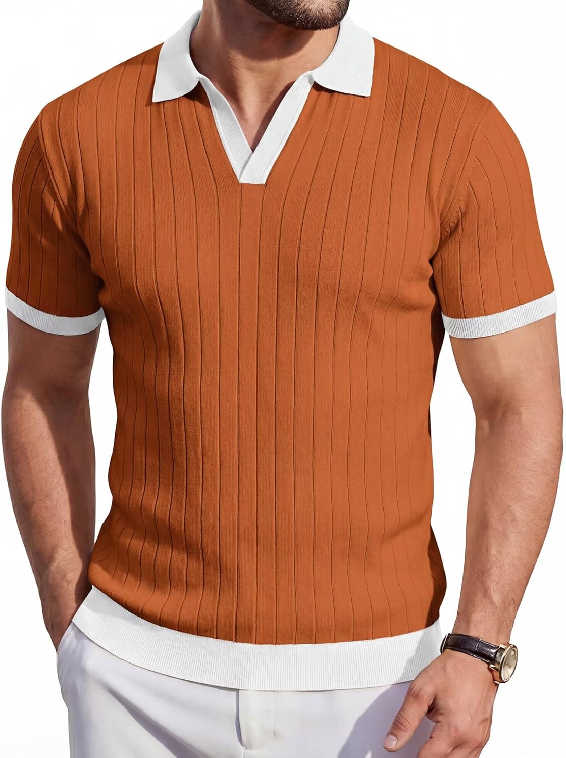 Mens Knit Polo Shirts Short Sleeve Slim Fit Casual Textured Golf Shirt Lightweight ...