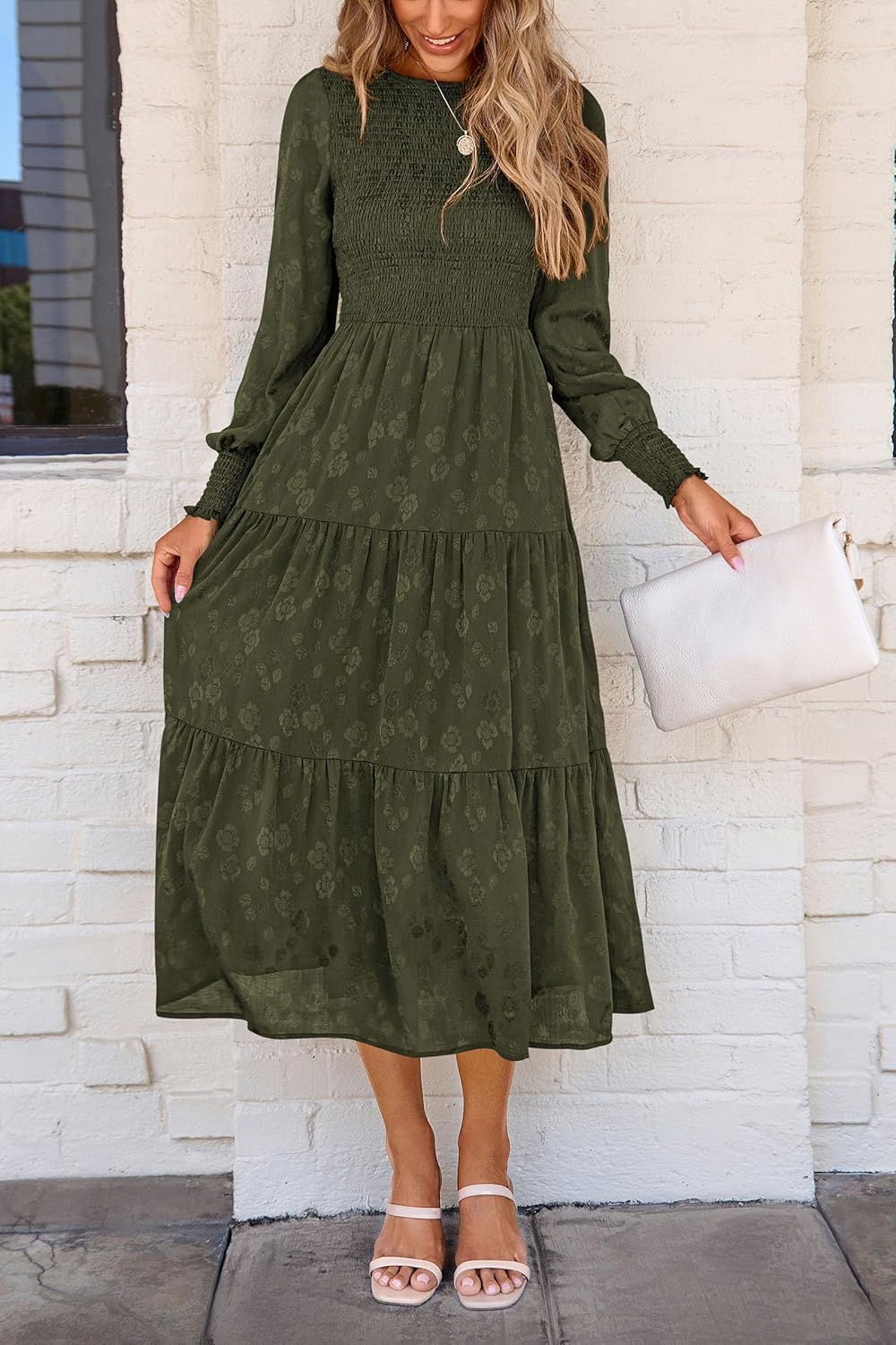 PRETTYGARDEN Women's Fall Spring Midi Dress Long Sleeve Floral Smocked Elegant Wedding Guest Long Flowy Dresses with Pockets - Image 4