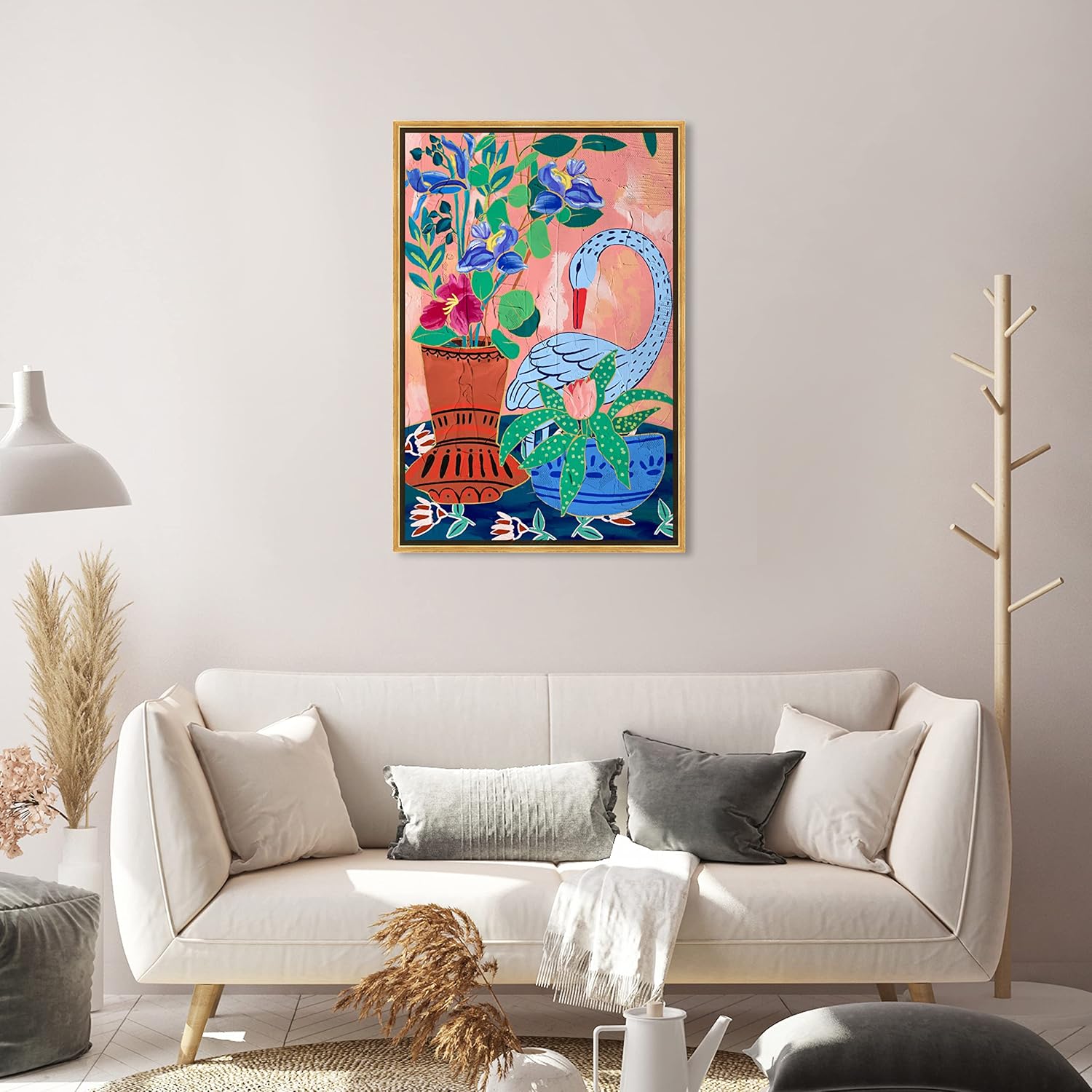 Oliver Gal Artist Co. Floral and Botanical, Canvas Wall Art, "Colorful swan flower garden" Ready to Hang Living Room, Bedroom and Bathroom Home Décor, 20.0 x 30.0, Orange, Framed Canvas Art