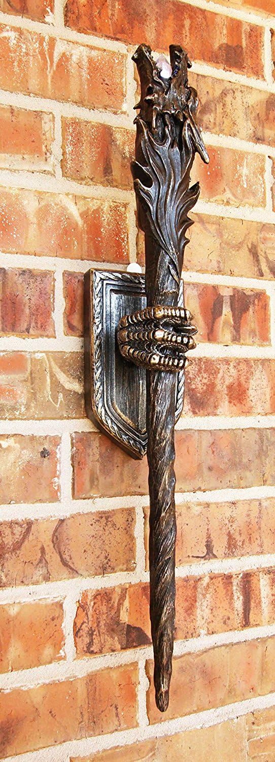 Ebros Medieval Renaissance Dungeon Dragon Head Scepter Orb Torch 23.5"Long With Color Changing LED Light And Wall Mounted Dragon Claws Holder Wizards and Dragons Sorcery