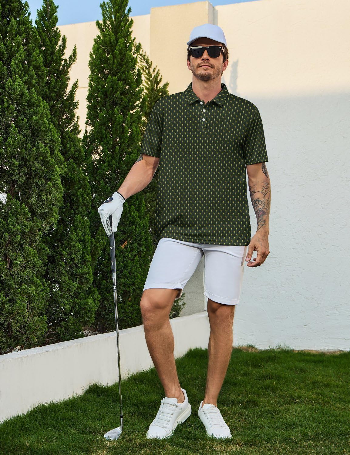 Mens Funny Polo Short Sleeve Casual Golf Shirts for Men Quick Drying Performance Athletic Collared Shirt