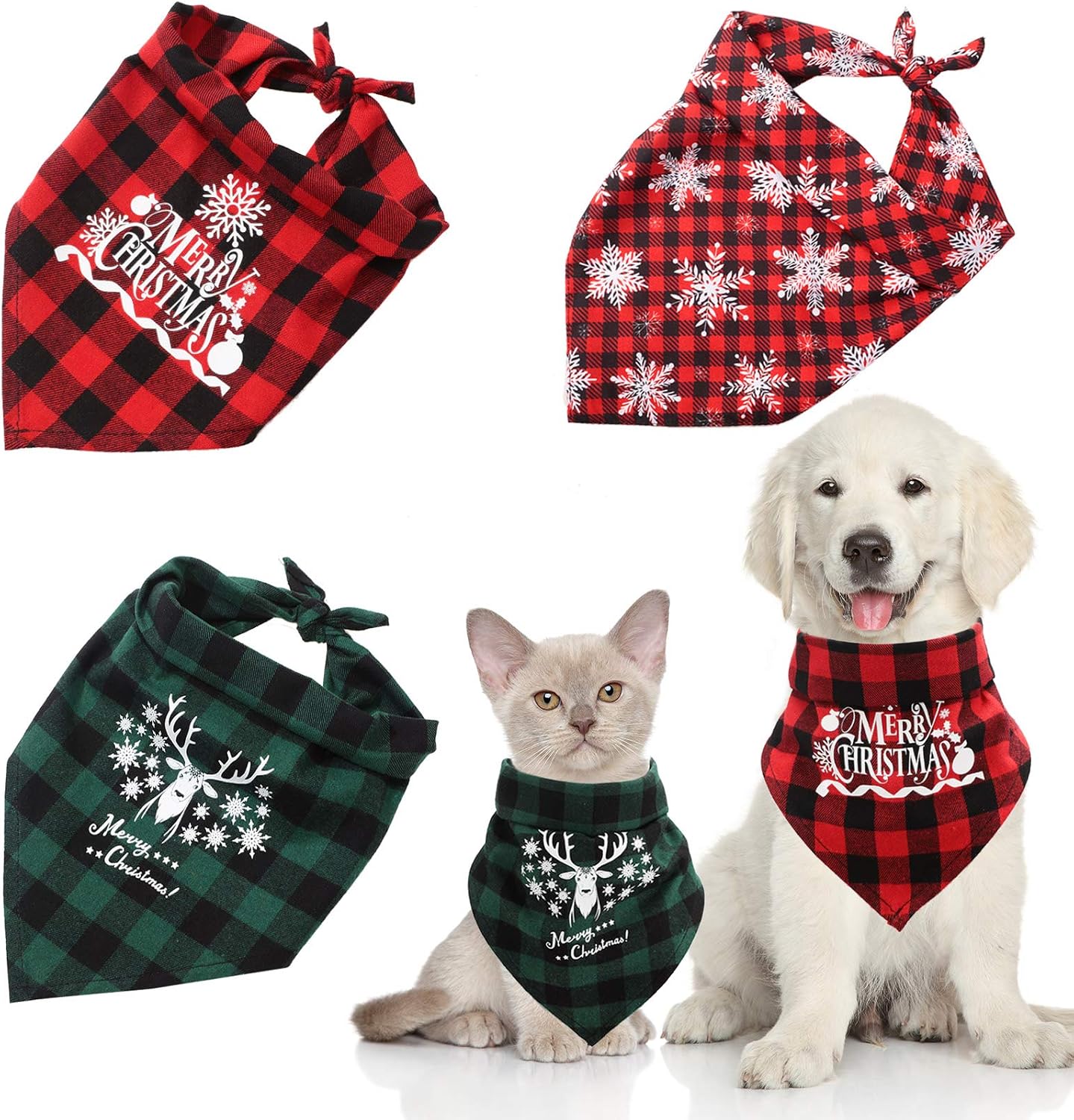 3 Pieces Birthday Dog Bandanas Pet Plaid Scarf Dog Christmas Kerchief Puppy Washable Kerchief Pet Triangle Bib Pet Costume Accessories…